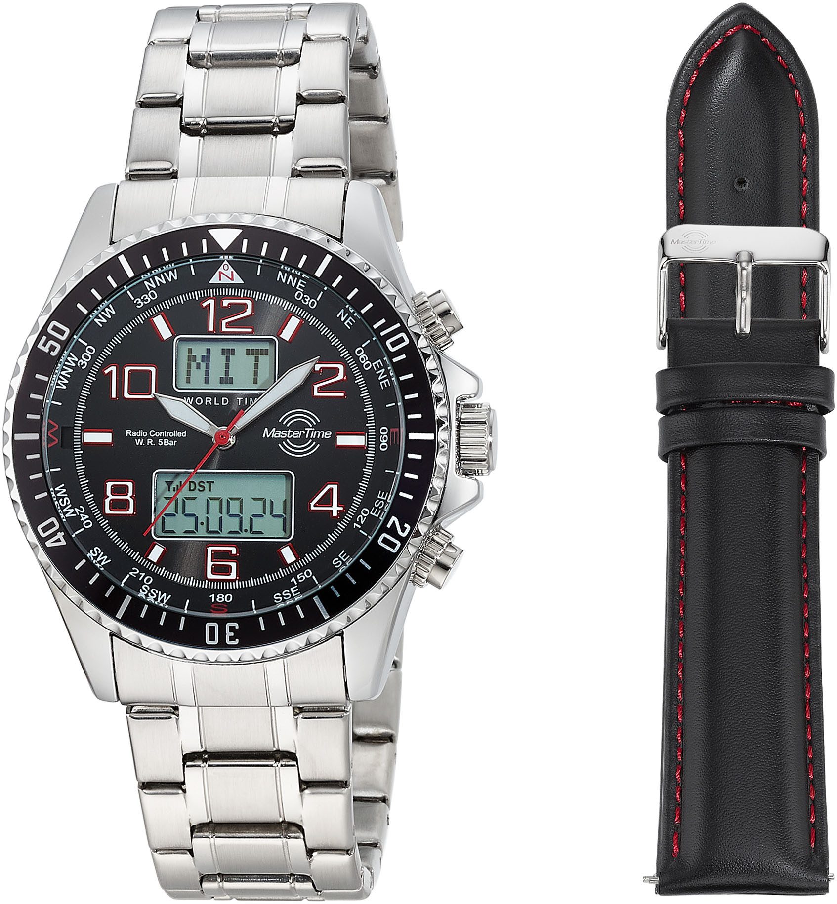 MASTER TIME Funkchronograph Super Power MTGA-10920-22M, (Set, 2-tlg., mit Wechselband), Quarzuhr, Armbanduhr, Herrenuhr, ideal auch als Geschenk