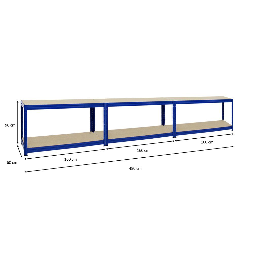 PROREGAL® Werkbank MegaDeal Höhenverstellbare Werkbank DINO HxBxT 90x120-160x60cm, Höhe der Einlegeböden lässt sich in 5 cm Schritten anpassen.
