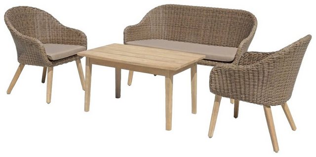 GARDEN PLEASURE Loungeset PUEBLO, 7-tlg., 2er-Sofa, 2 Sessel, Tisch 60x100 cm, Akazie, beige