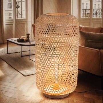 etc-shop LED Stehlampe, Leuchtmittel inklusive, Warmweiß, Design Steh Lampe Bambus Geflecht Wohn Ess Zimmer Beleuchtung FILAMENT