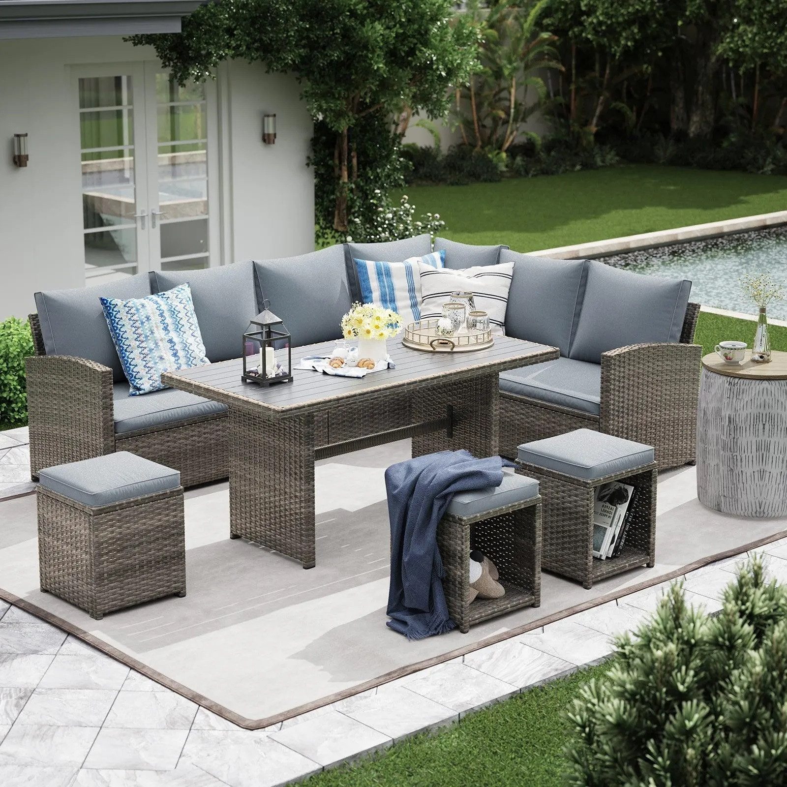 JOIVI Gartenlounge-Set Rattaan Gartenlounge Set,7-Teiliges Sitzgruppe, günstig online kaufen