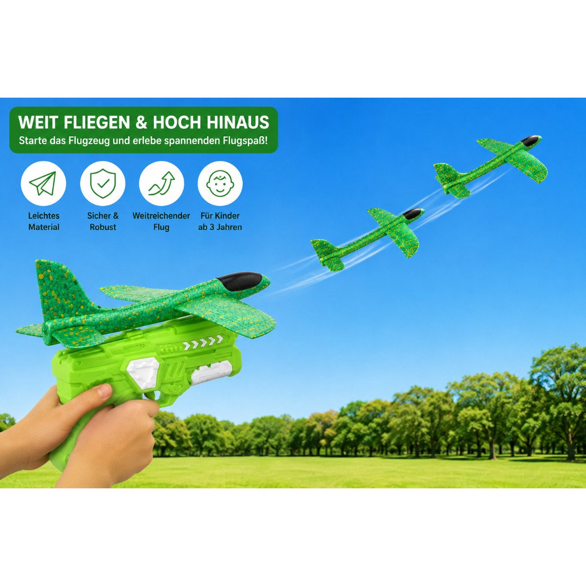 R2 Invest Spielzeug-Flugzeug Schaumstoff Gleitflugzeug mit Abschuss-Launcher