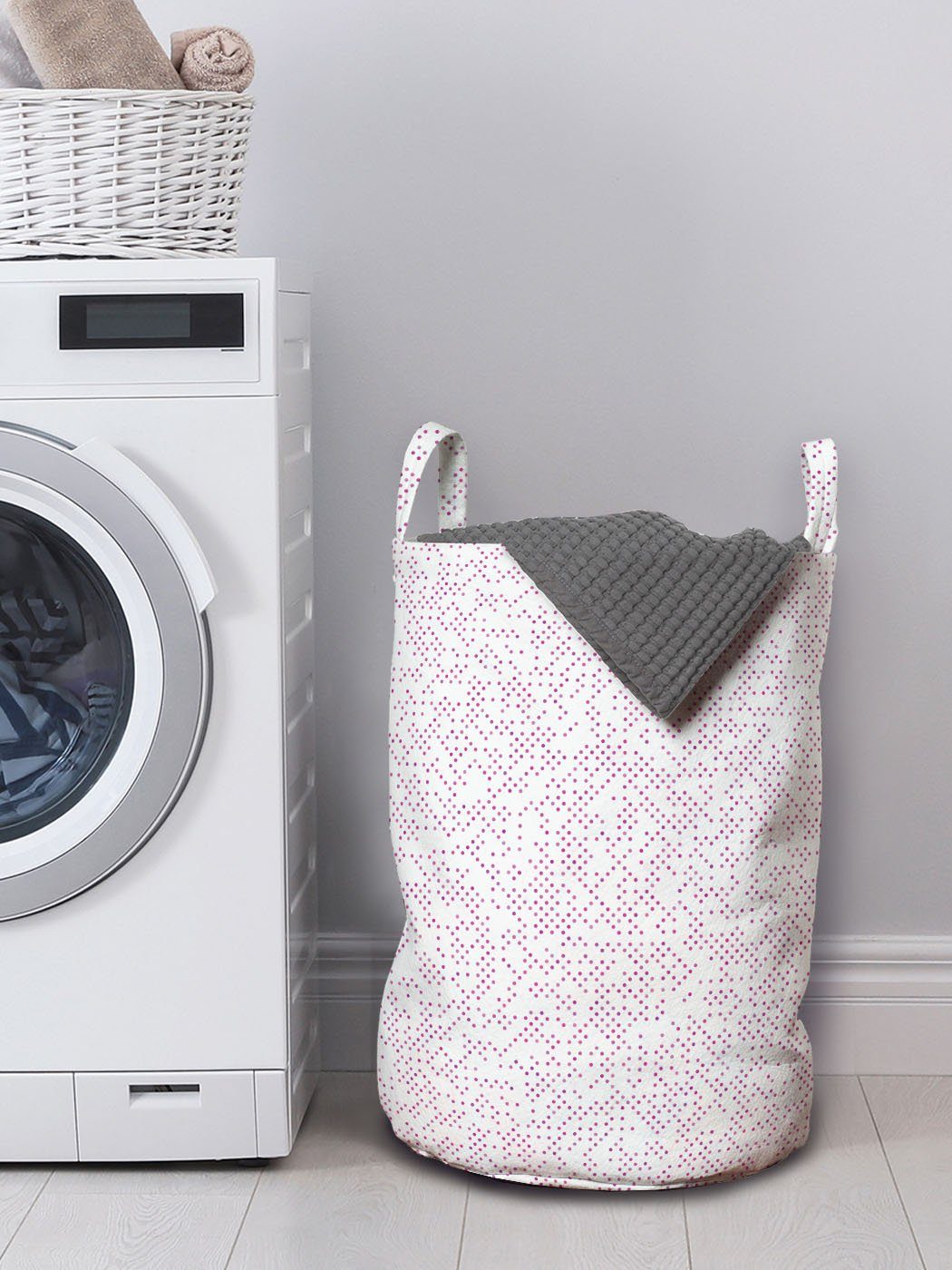 Kordelzugverschluss für Wäschekorb Rosa Tupfen mit Griffen Abakuhaus Wäschesäckchen Simplistic Spots Waschsalons,