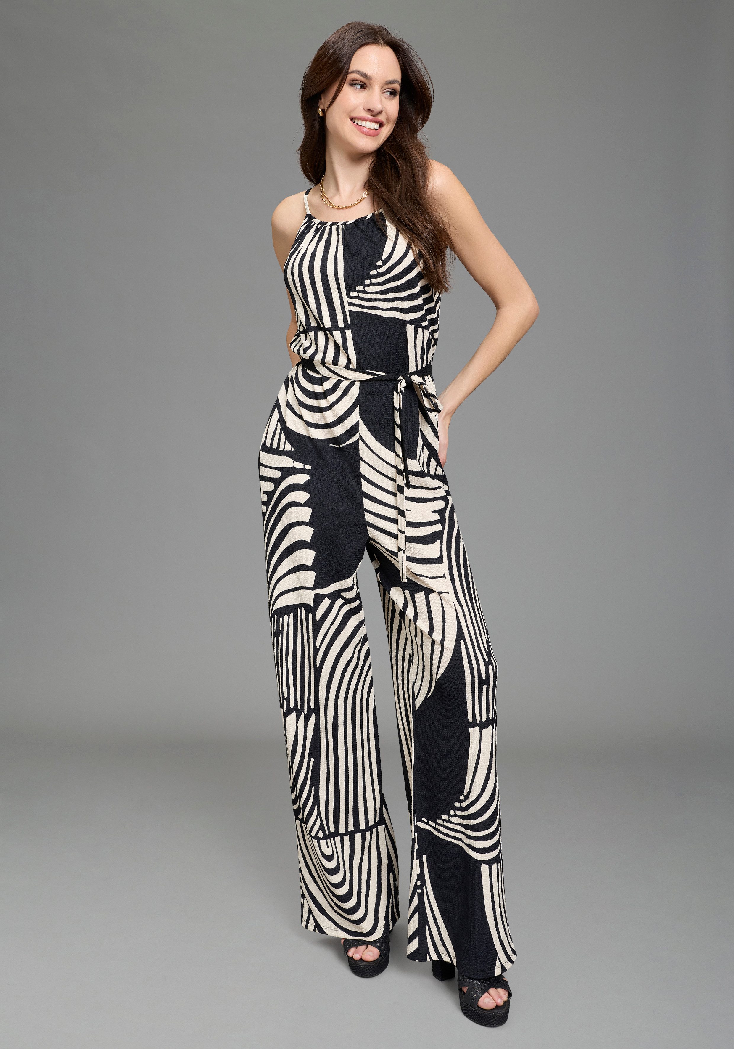 Laura Scott Jumpsuit moderner Look, ohne Ärmel, aus Polyester und Elasthan, in Größe 34