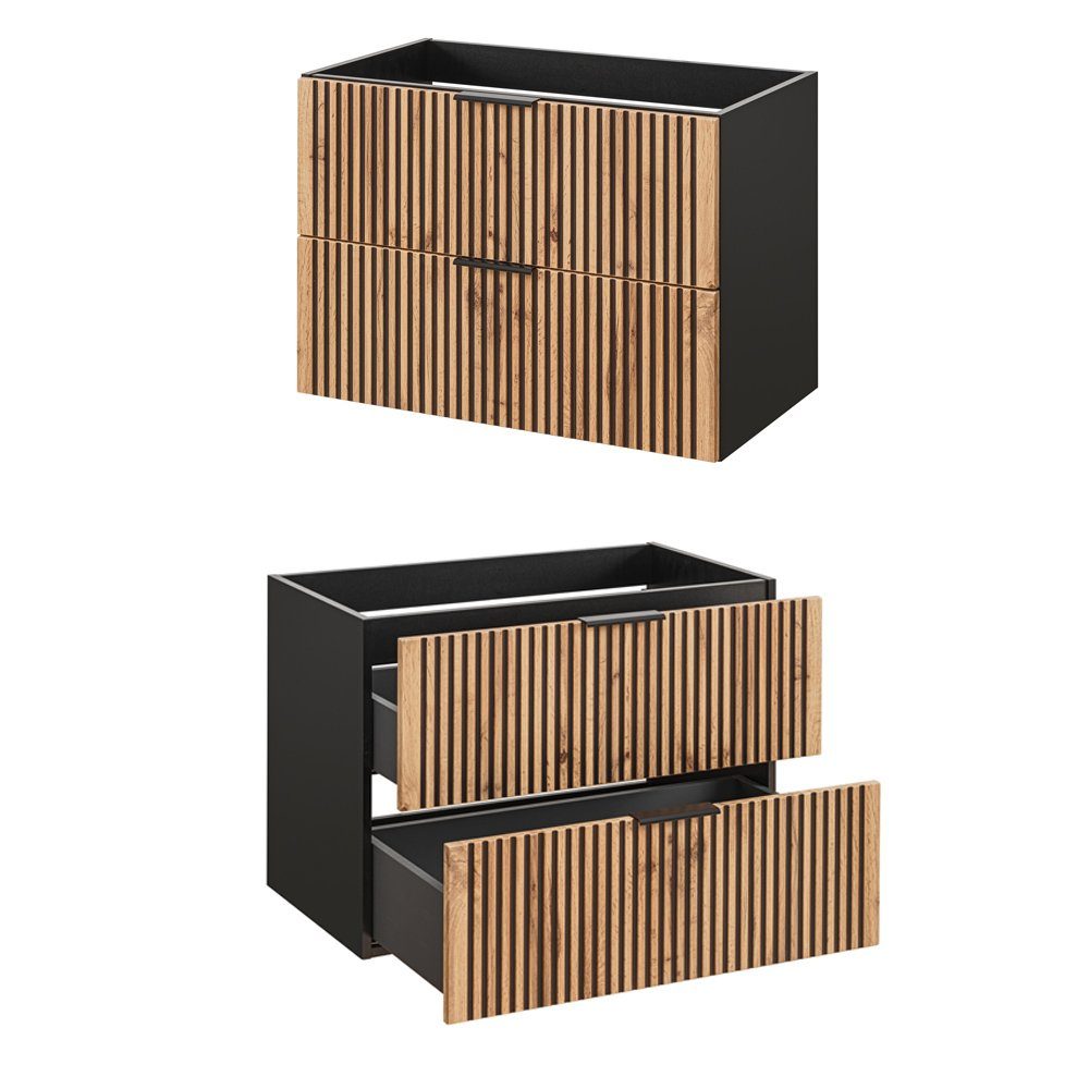 Lomadox XANTEN-56 washbasin, 80 cm in anthracite with black grooved oak finish