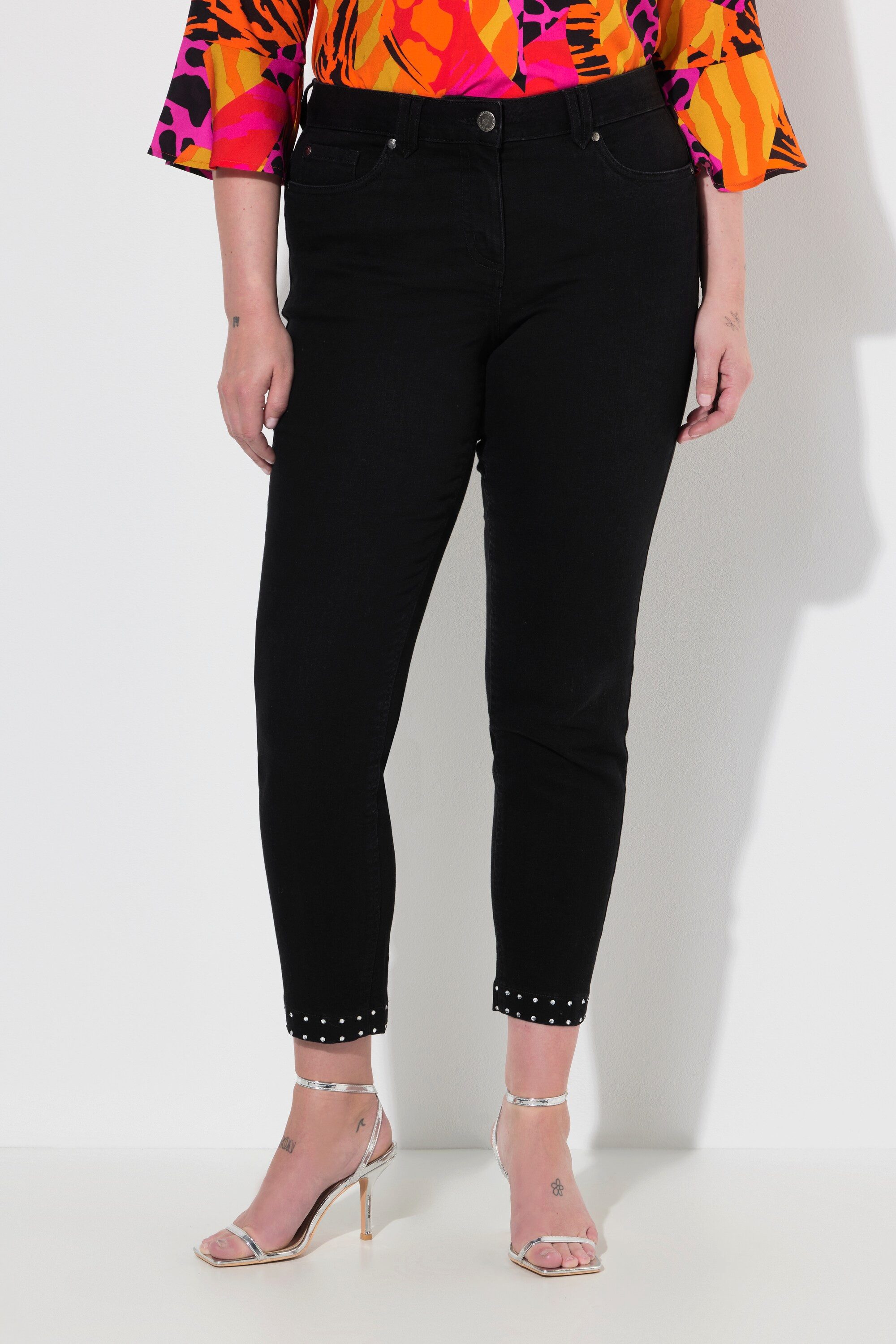 MIAMODA Regular-fit-Jeans Jeans Slim Fit Ziersteinchen-Saum Glitzerschleife