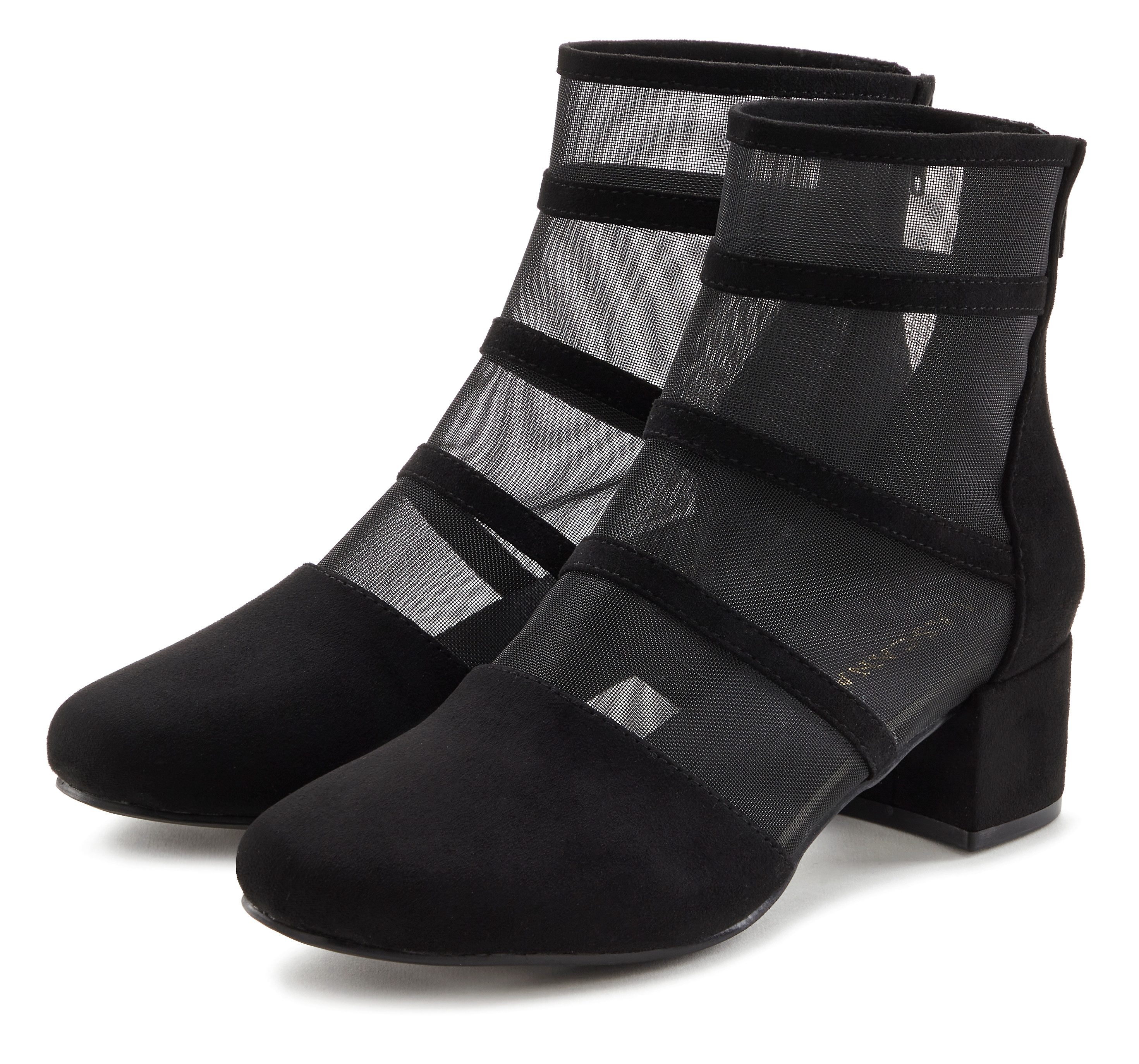 LASCANA Ankle Boots, Stiefel Stiefelette mit modischen Mesh-Einsätzen und Blockabsatz VEGAN