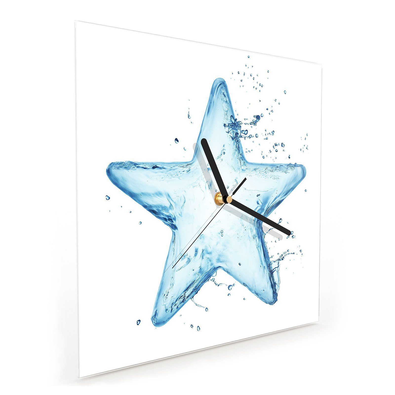 Primedeco Wanduhr 30 cm Wanduhr Stern Wandkunst Größe mit x aus Glasuhr Wasser Motiv 30