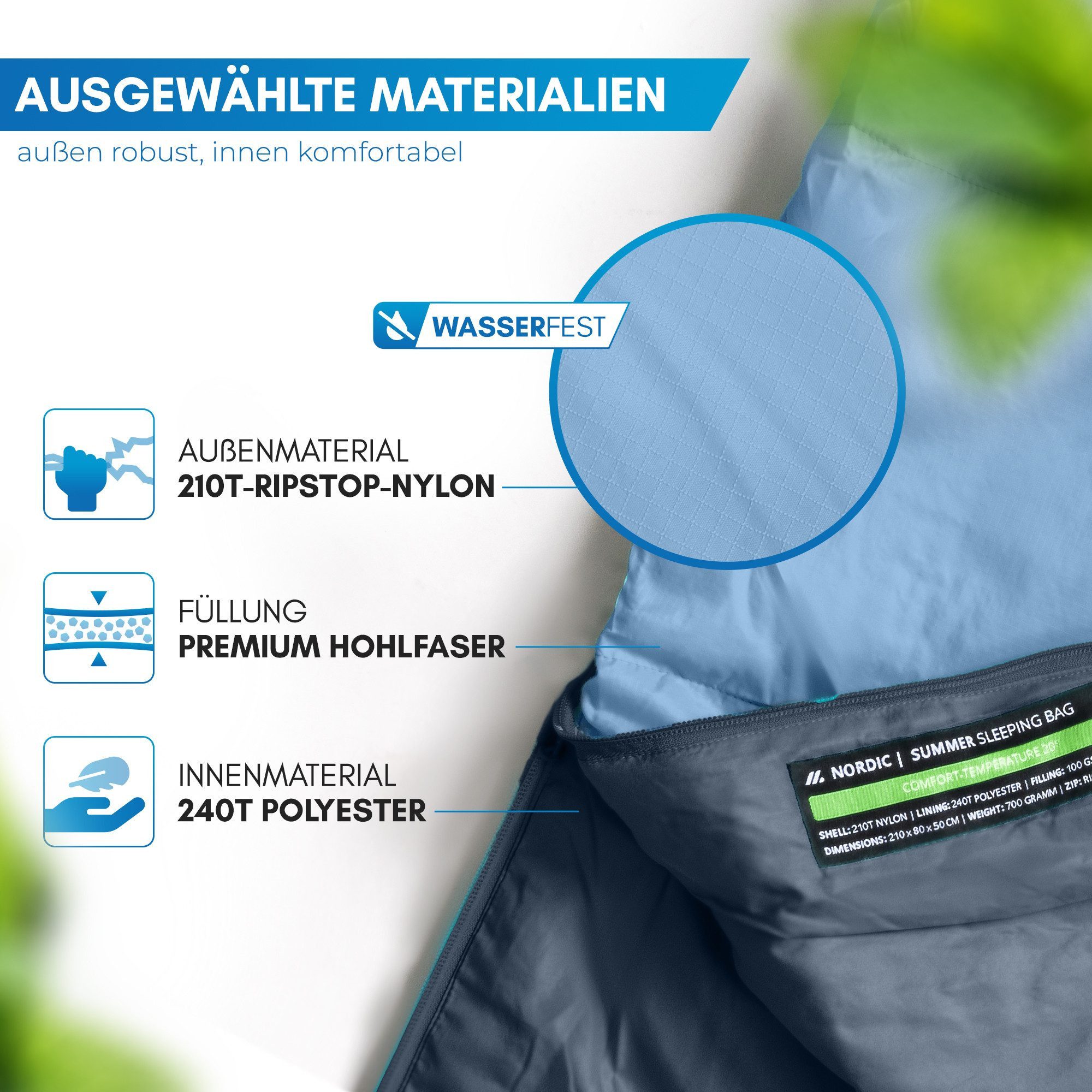 Nordmut Mumienschlafsack Sommerschlafsack Ultraleicht & kompakt [100 GSM] kleines Packmaß, Sleeping Bag koppelbar, [900g] ideal für Outdoor, Camping und Reisen