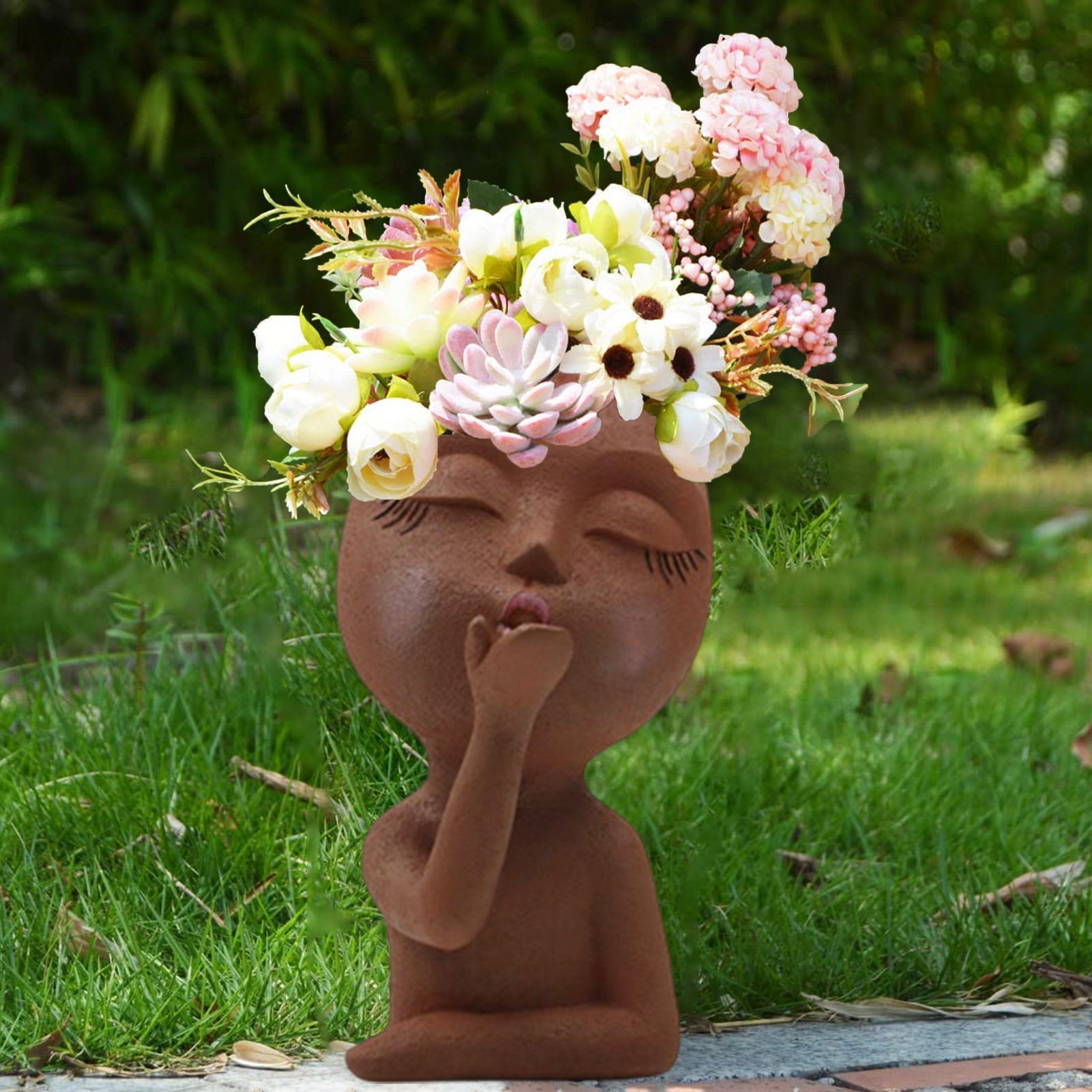 Rutaqian Blumentopf Blumentopf, Kopf-Übertopf mit Drainageloch,für Pflanzen Brown