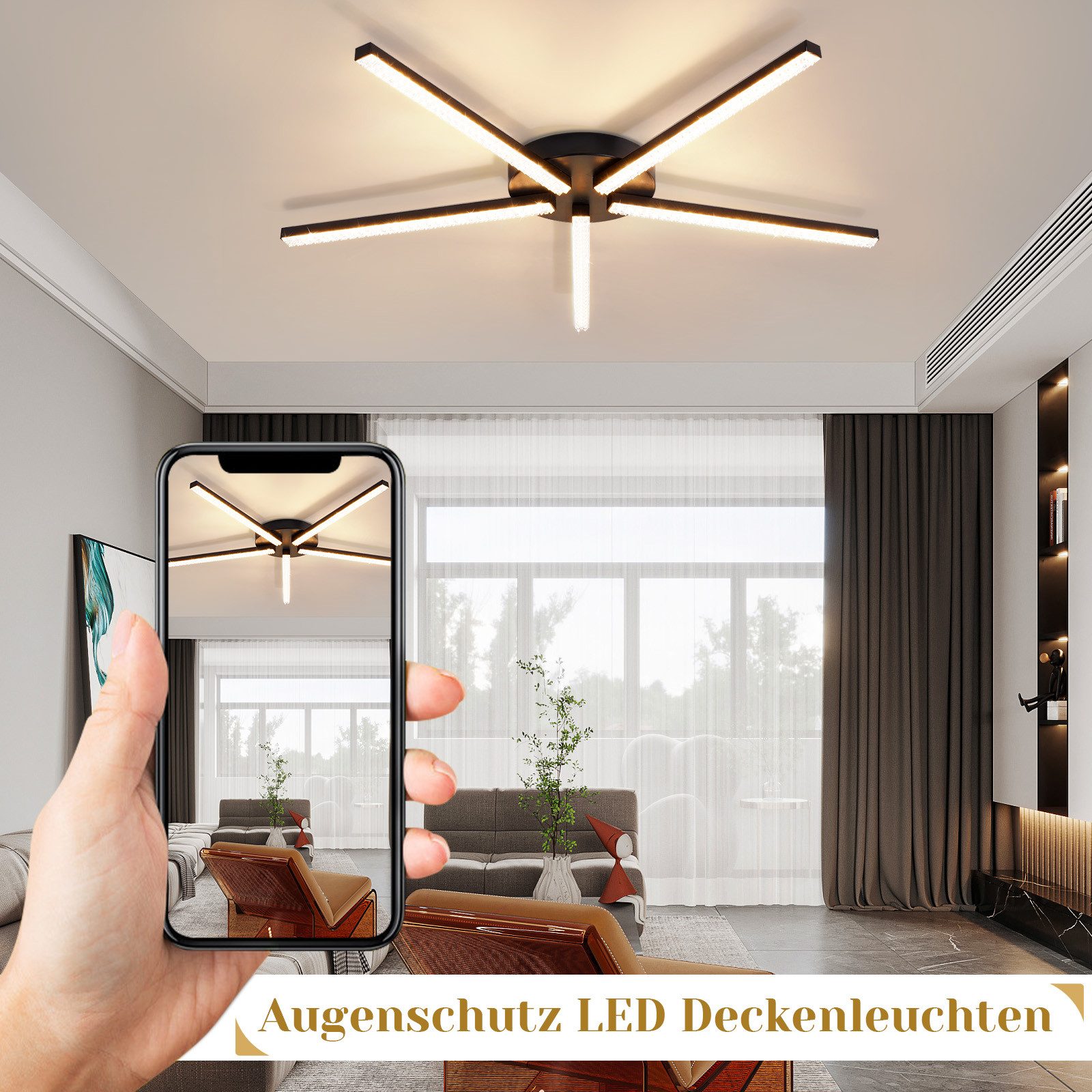 ZMH LED Deckenleuchte 24W Schwarz 3000K Modern Kristall Metall für Wohnzimm günstig online kaufen