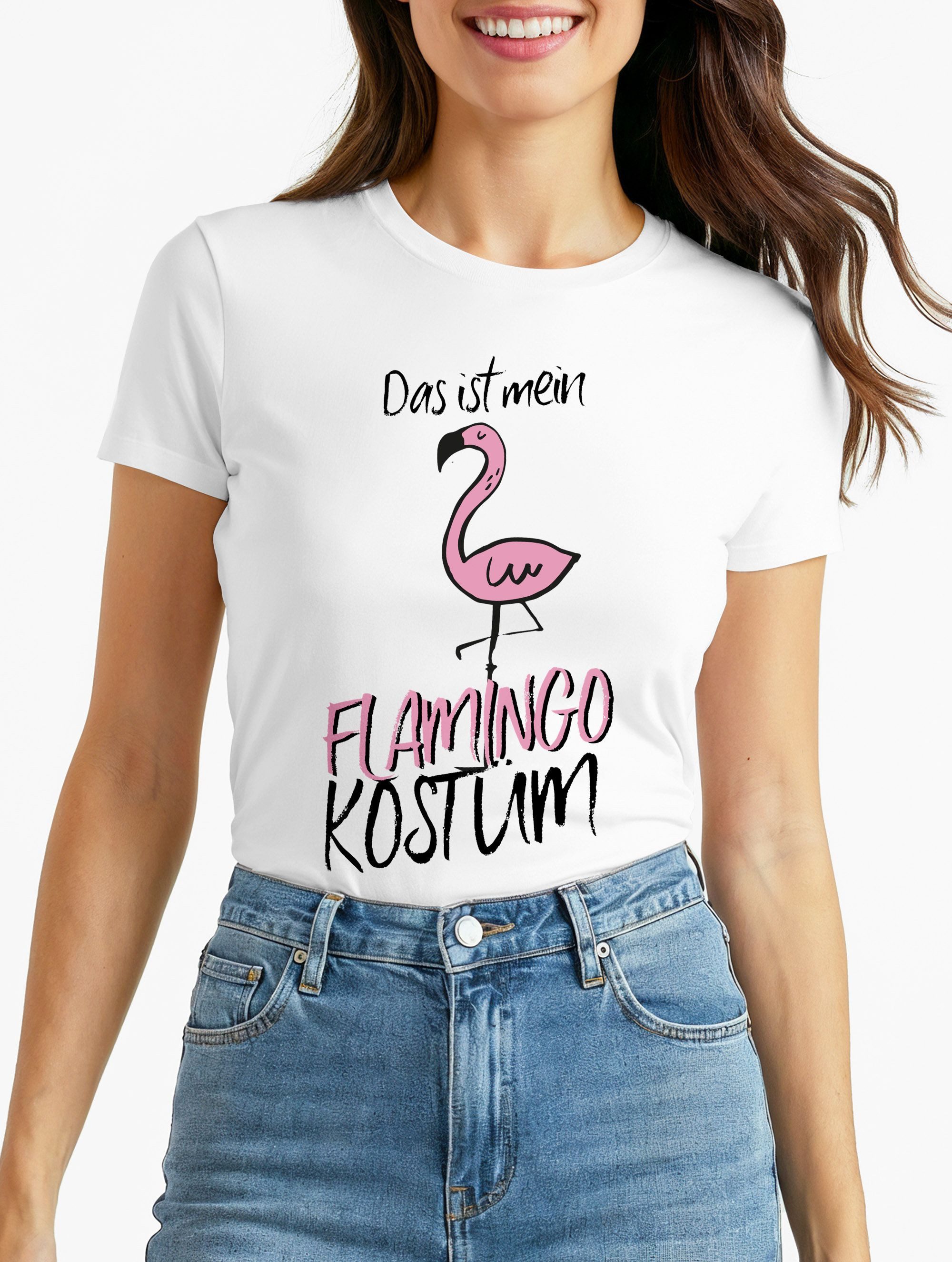 MoonWorks Print-Shirt Damen T-Shirt Fasching Das ist mein Flamingo Kostüm Moonworks® mit Print