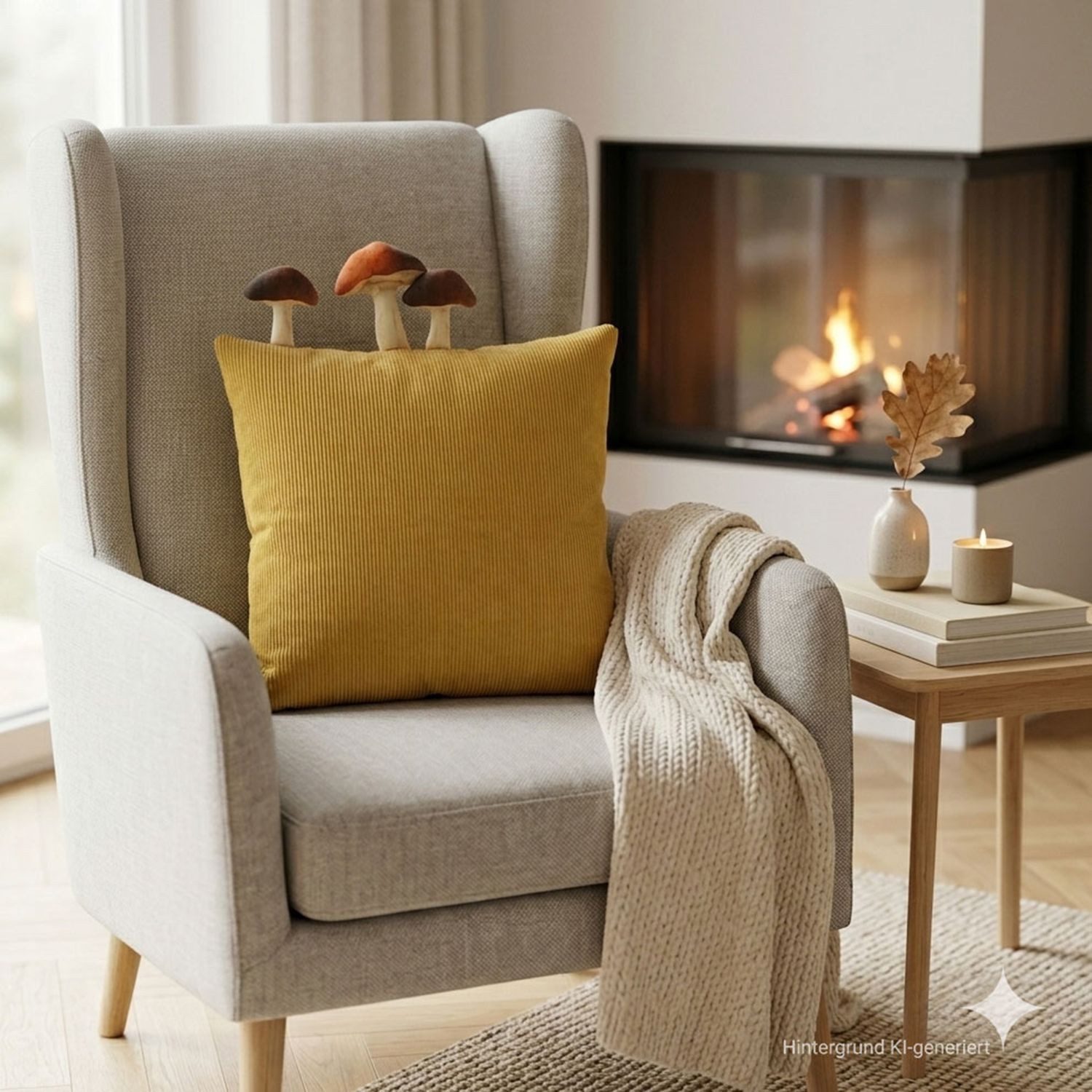 Home-trends24.de Kissenhülle 3-D Kissenhülle Pilze Kissen Bezug Cordoptik Couch Deko