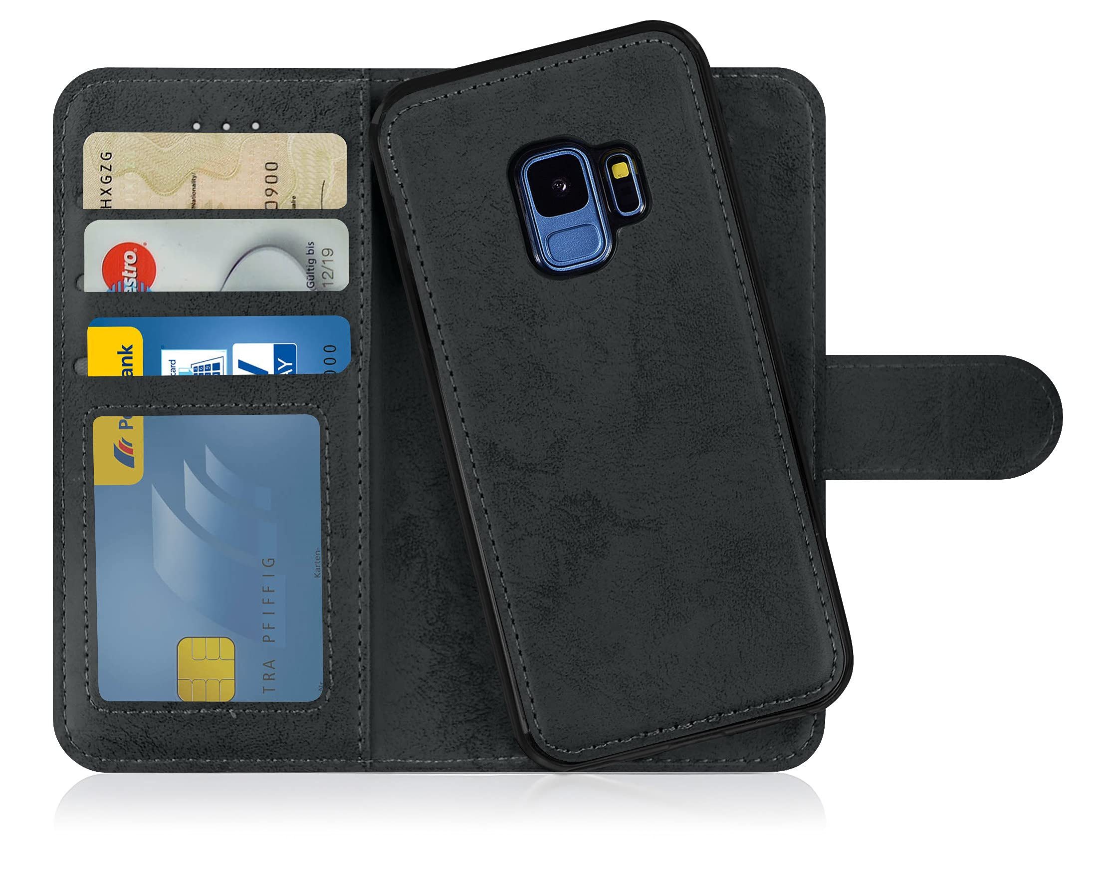 MyGadget Handyhülle Flip Case Klapphülle für Samsung Galaxy S9, Magnetische Hülle aus Kunstleder Klapphülle Kartenfach Schutzhülle