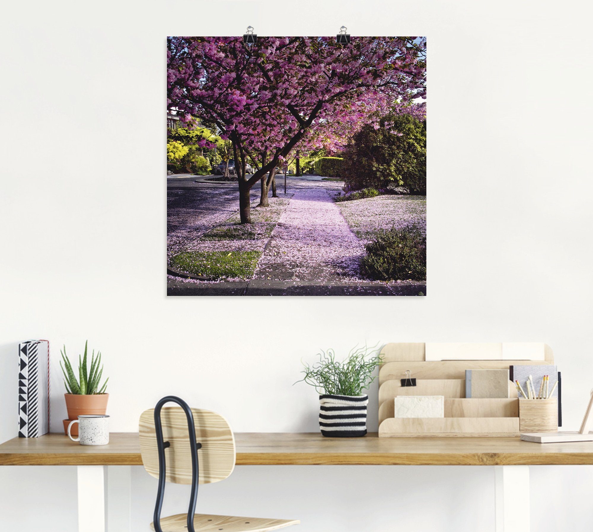 Größen versch. Fallende St), Bäume in Alubild, Wandaufkleber Blütenblätter, Poster (1 Leinwandbild, Artland als Wandbild oder