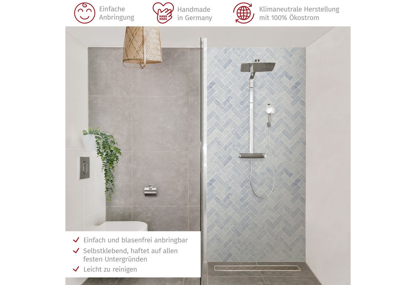 Thumbnail - Bilderdepot24 Badrückwand Marmor Fliesenoptik blau Badrückwand ohne Bohren Dusche, (1-tlg., Hart-Folie Smart matt 0,35 m...