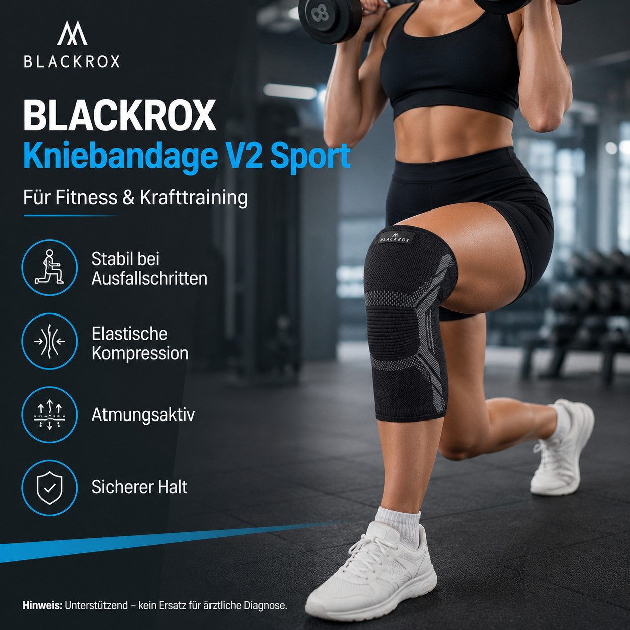 BLACKROX Kniebandage [Vergleichssieger 2025] KNIEV1, Gr. S-XL, Damen und Herren