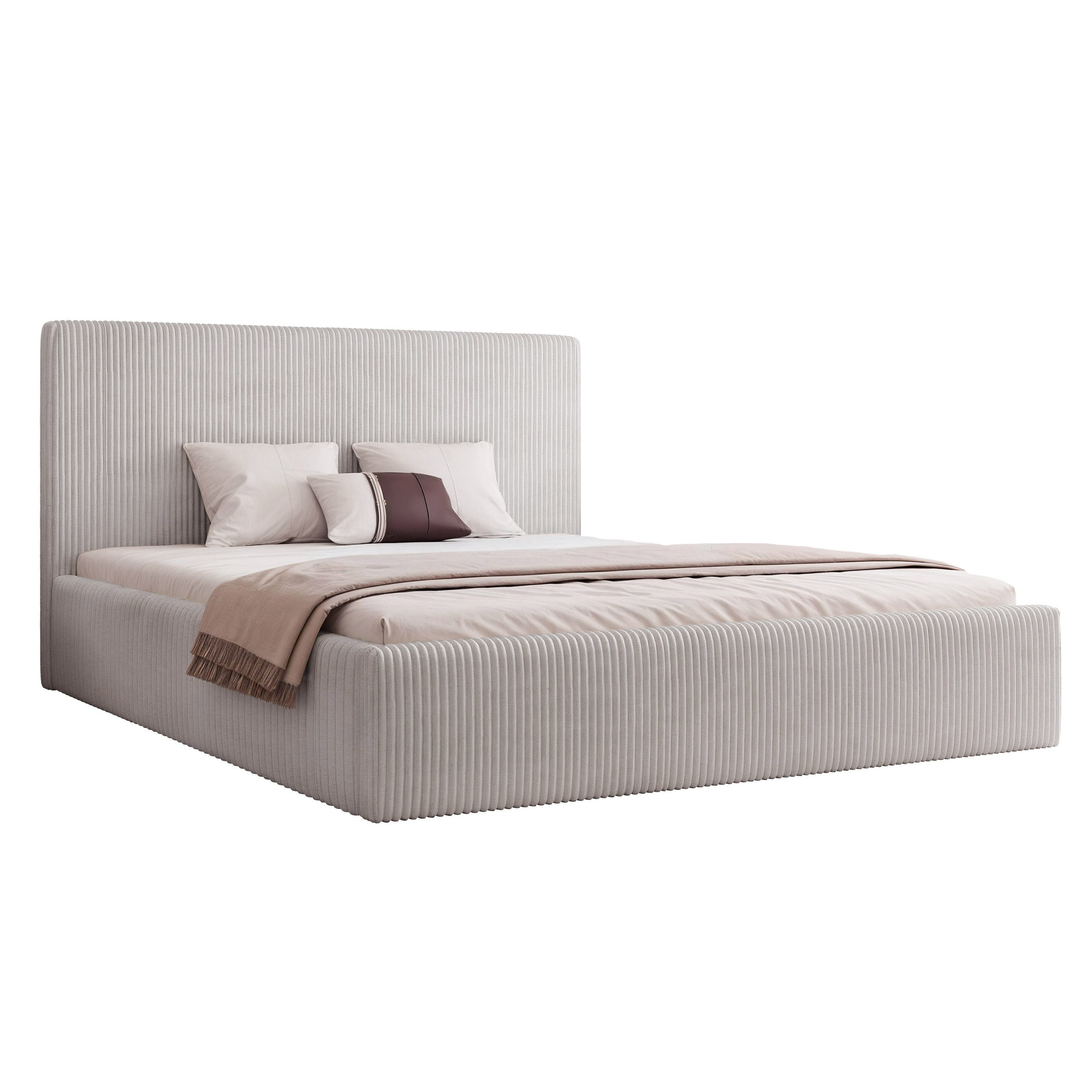 Goldstoff Polsterbett Modernes Bett "LUMINA" mit großem Stauraum und gepolstertem Rahmen (120–200x200 cm, Kopfteilhöhe 70/110 cm), Elegantes Stauraumbett mit gepolstertem Kopfteil und Holzrahmen