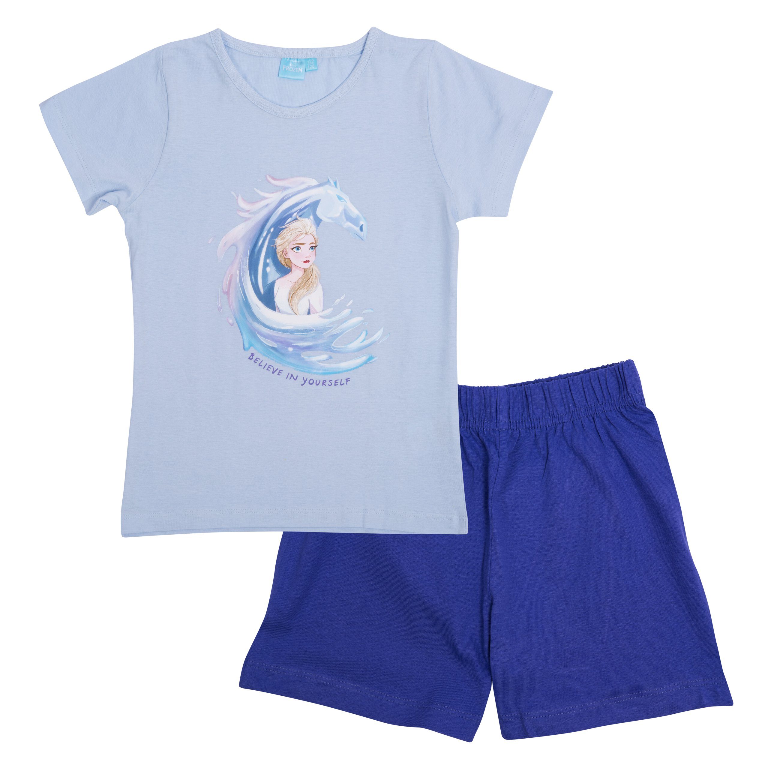 United Labels® Schlafanzug Disney Frozen - Die Eiskönigin Schlafanzug Mädchen - Kurzarm Blau