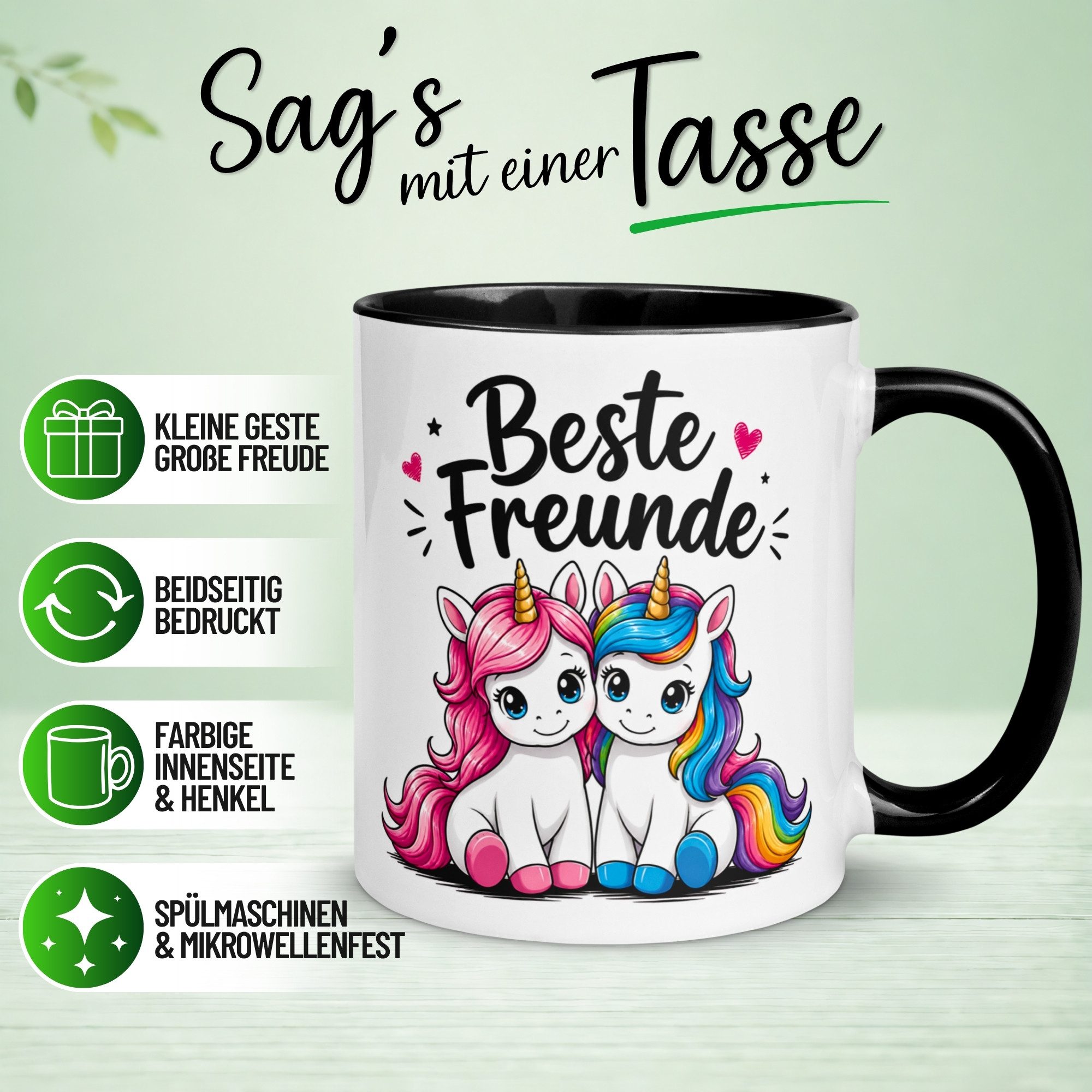 Momentals Tasse Beste Freunde – Einhorn Power – Geschenk Freundschaft Beste Freundin, Gratis Versand · Links-&Rechtshänder · Spülmaschinenfest