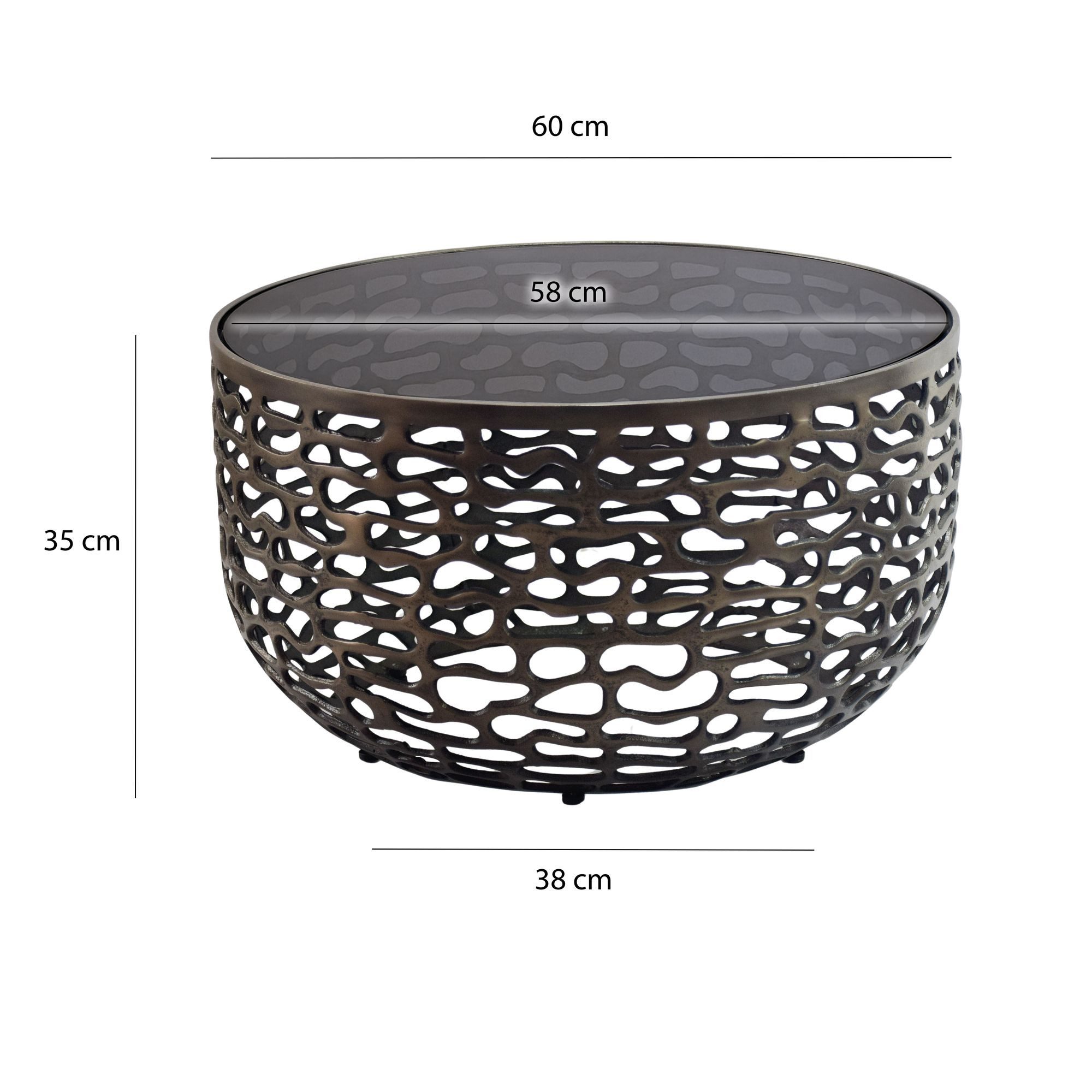 FINEBUY Couchtisch FB116322 Sofatisch Aluminium Glas 60cm Wohnzimmertisch Beistelltisch (Runde Ablagefläche aus elegantem Dunkelglas), Gestell aus Aluminium in organischer Optik