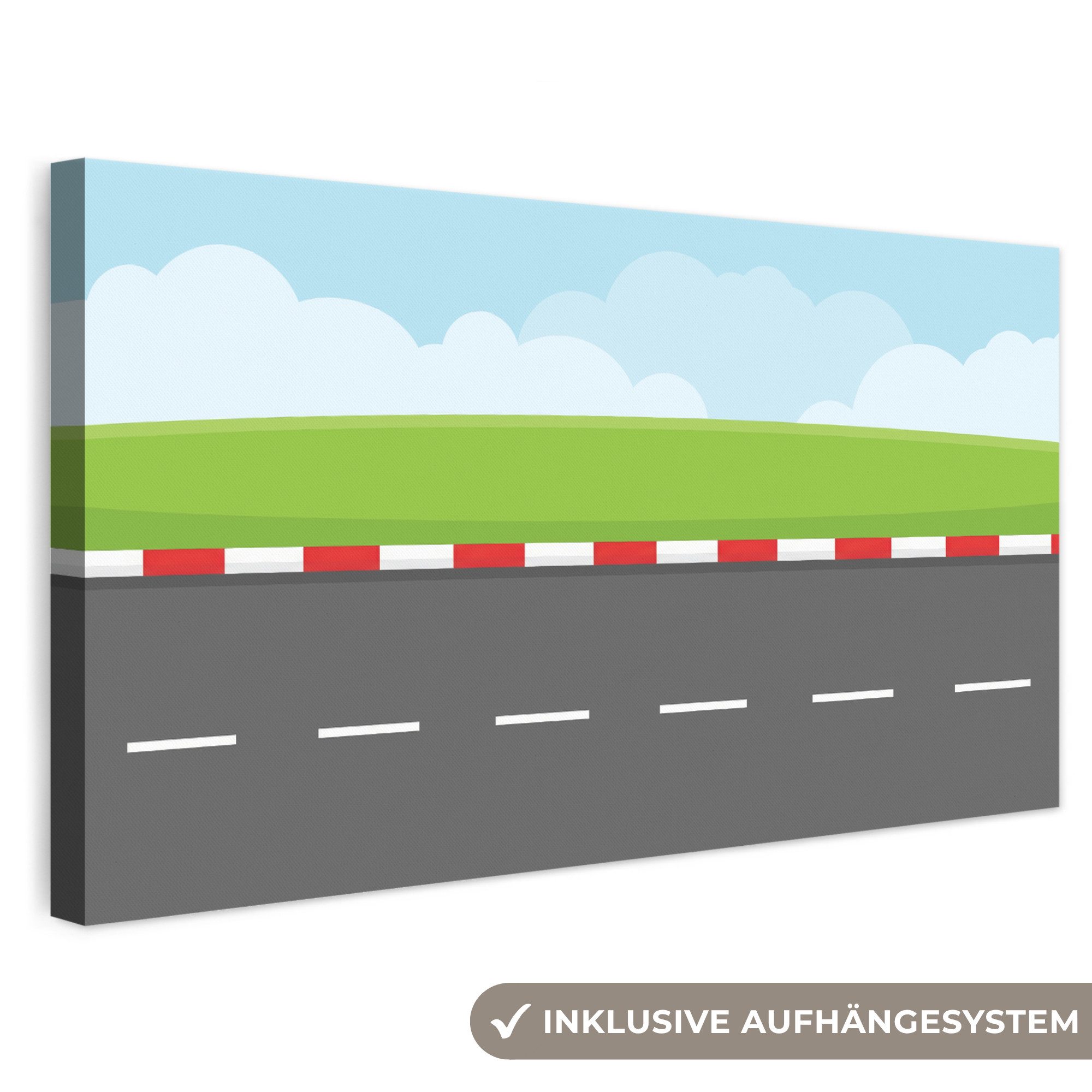 OneMillionCanvasses® Leinwandbild Panorama Rennstrecke - Illustration - Sport - Farbenfroh, Fotodruck (1 St), Wandbild, Deko Schlafzimmer Wohnzimmer Flur 40x20 cm