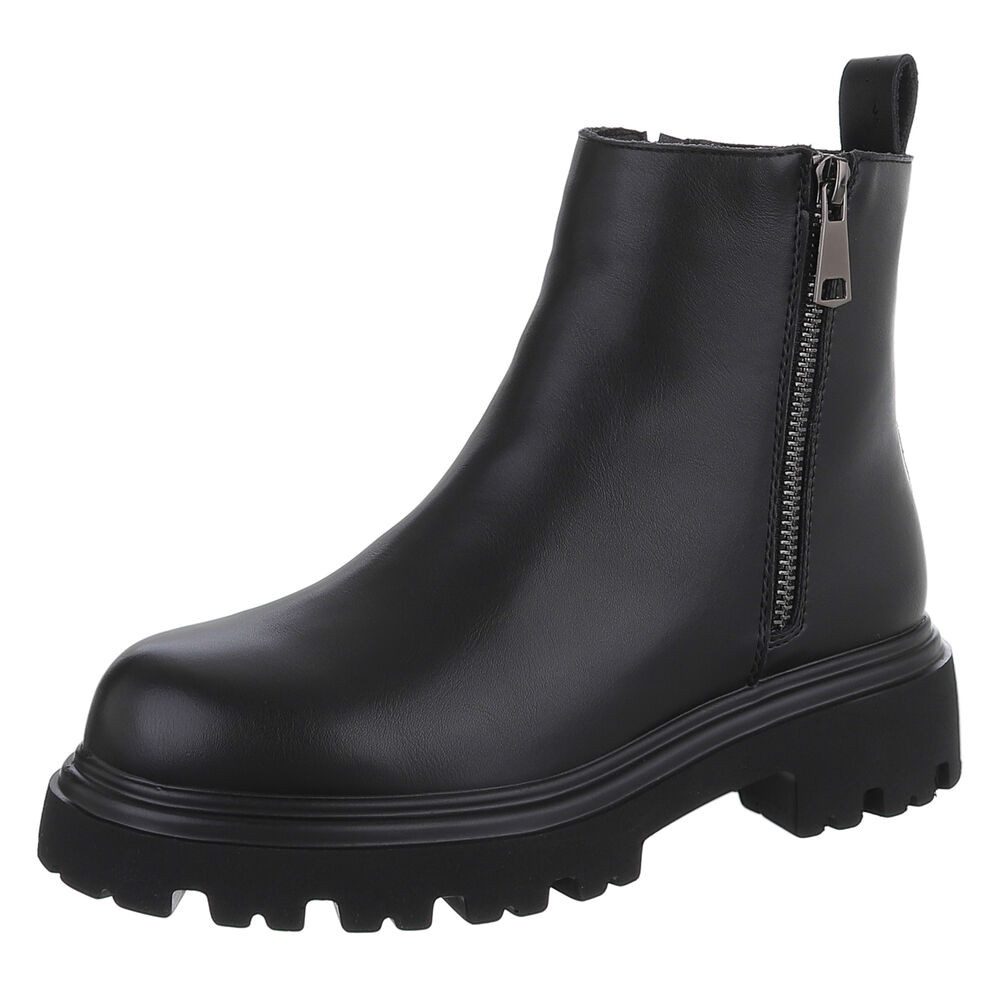 Ital-Design Echte Leder Boots mit Reißverschluss für Damen – Urban Style Plateaustiefelette (90648919) Blockabsatz Полусапожки in Schwarz