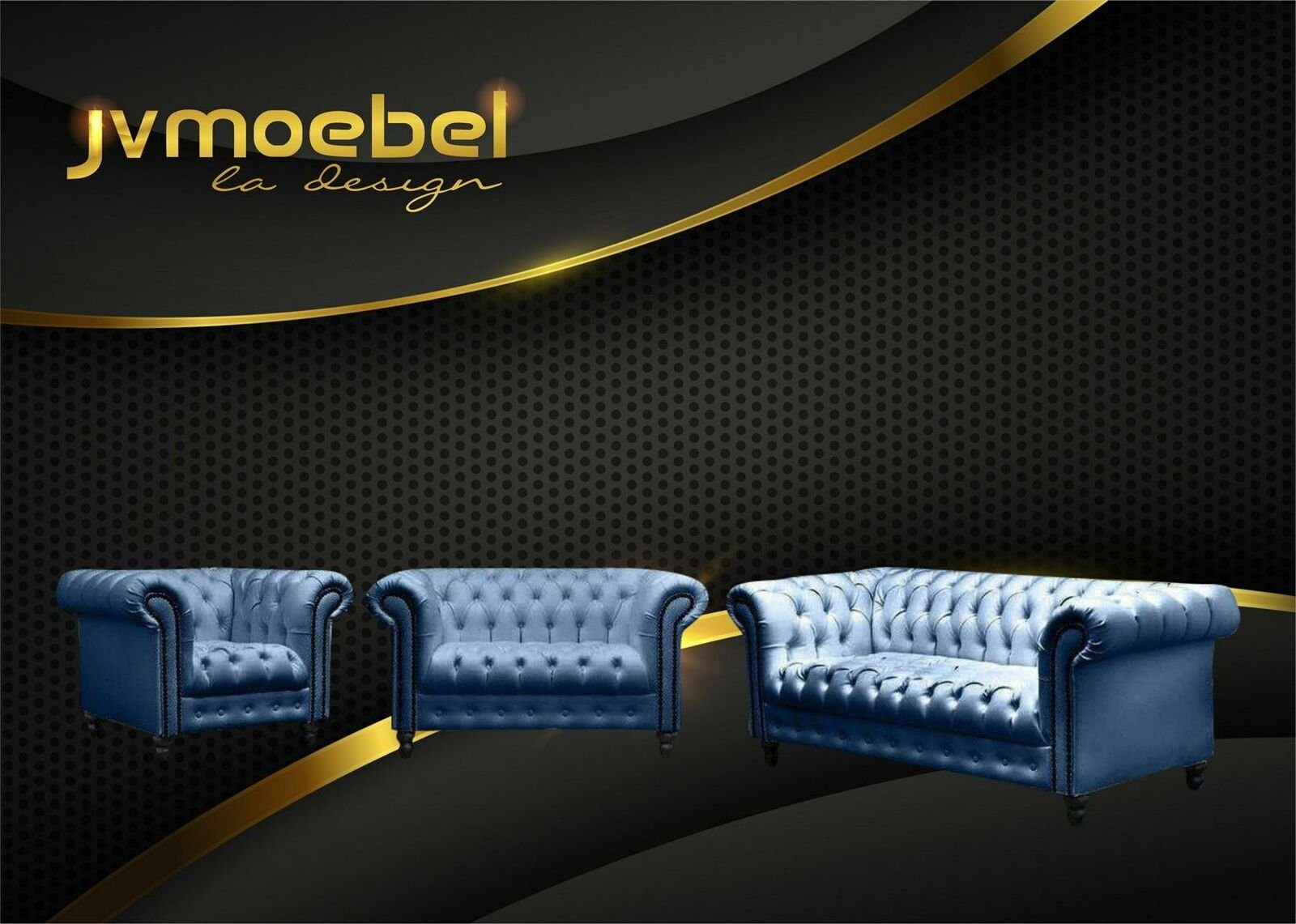 Möbel Couch Sofa, Design JVmoebel Wohnzimmer Sofagarnitur Chesterfield Blau