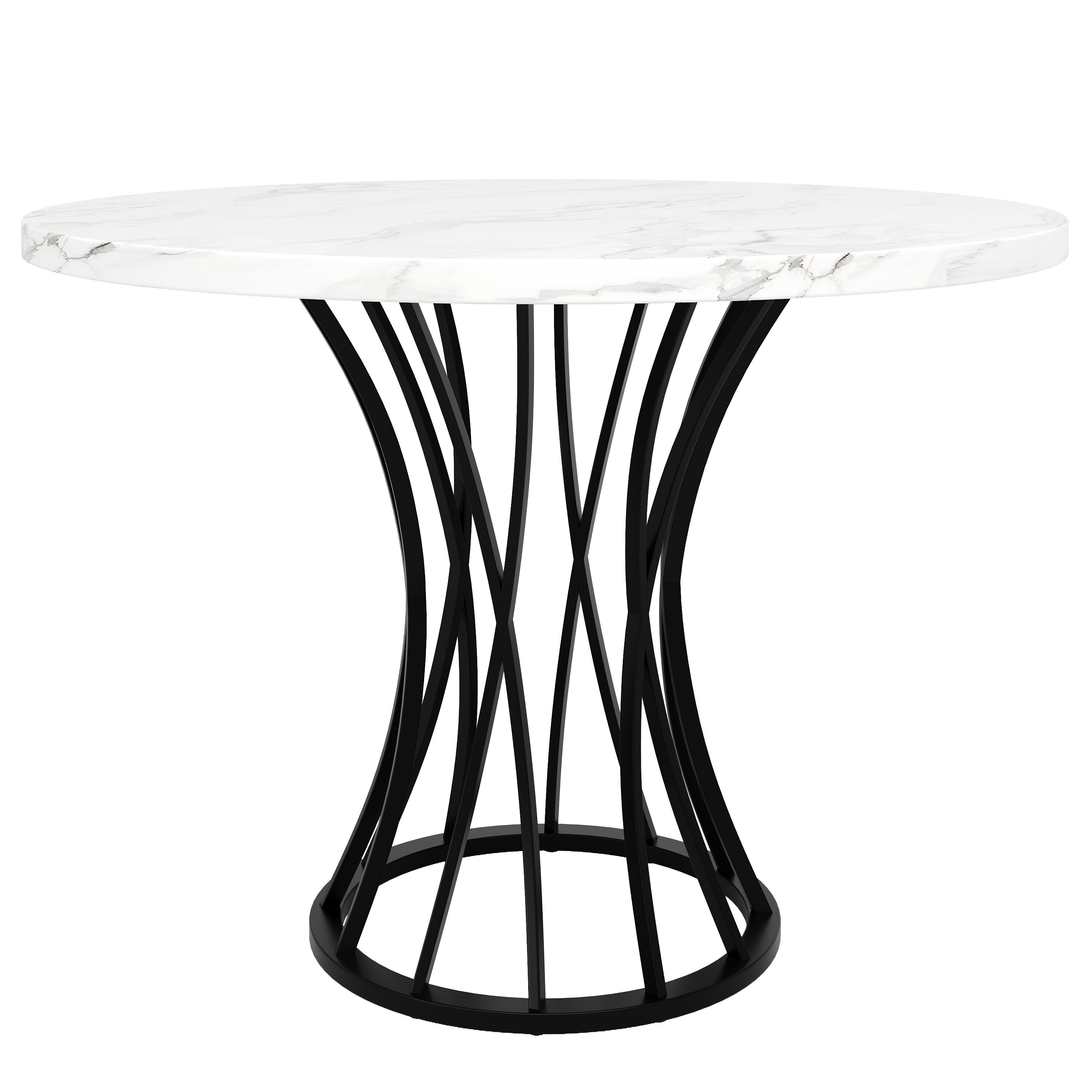 Flieks Esstisch (1-St., 1 Tisch, 80x76 cm), runder Küchentisch, weiße Marmoroptik, Metallbeine