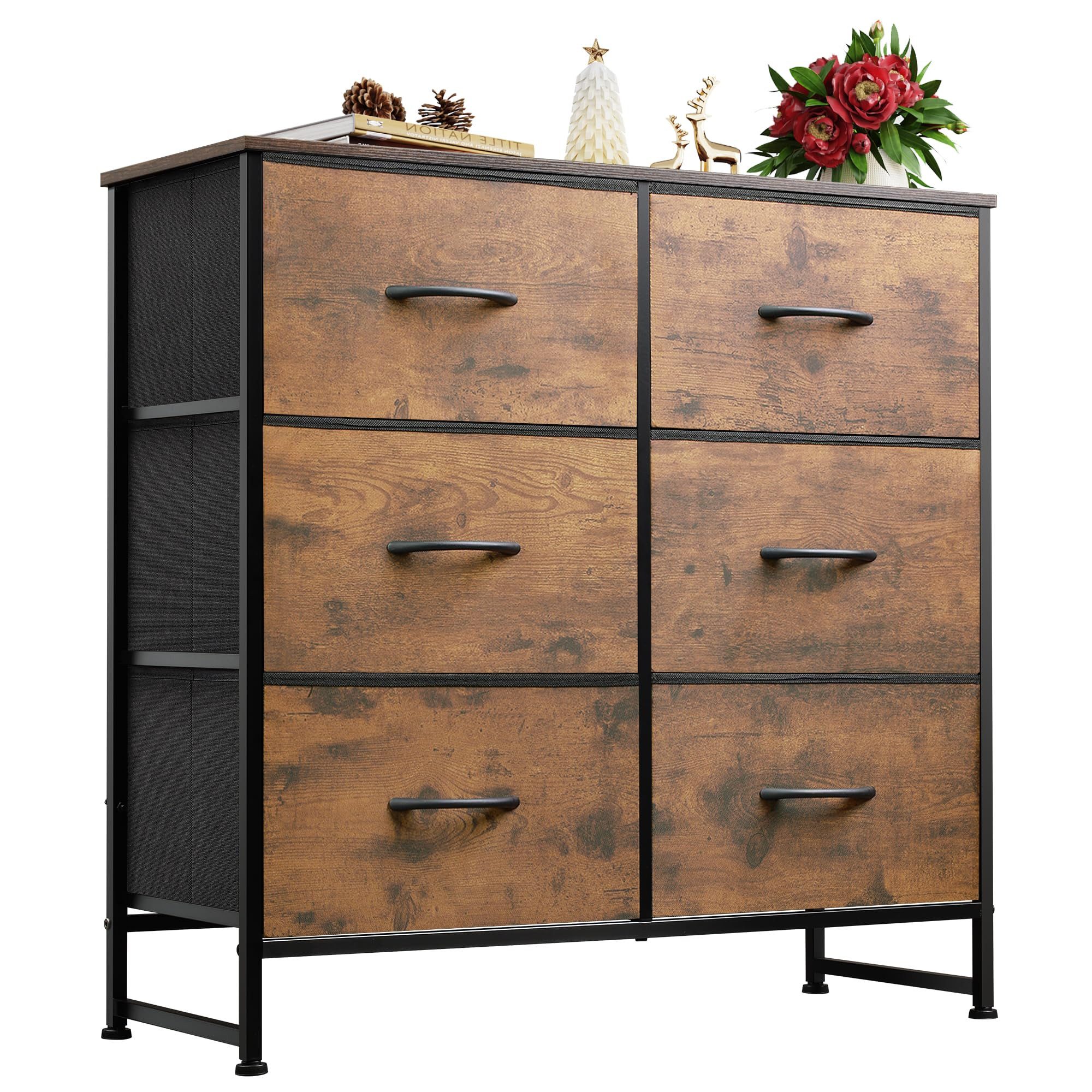 WLIVE Kommode mit 6 Schubladen aus Stoff, Holzplatte, (Breit 80 cm, moderne Kommode, 6), für Wohnzimmer, Schlafzimmer