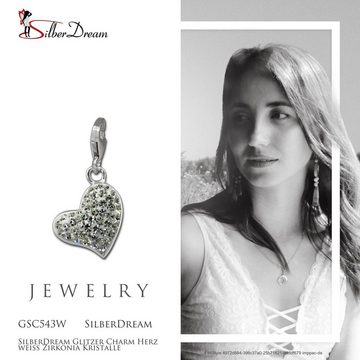 SilberDream Charm-Einhänger SilberDream weiß Charm Herz Zirkonia, Charmsanhänger Herz, 925 Sterling Silber, Farbe: weiß