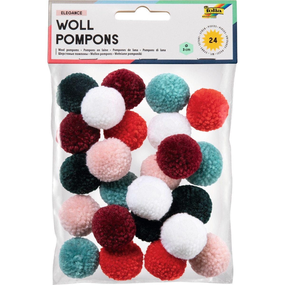 Folia Pompon folia Pompons Elegance aus Wolle Ø3cm 24 Stück