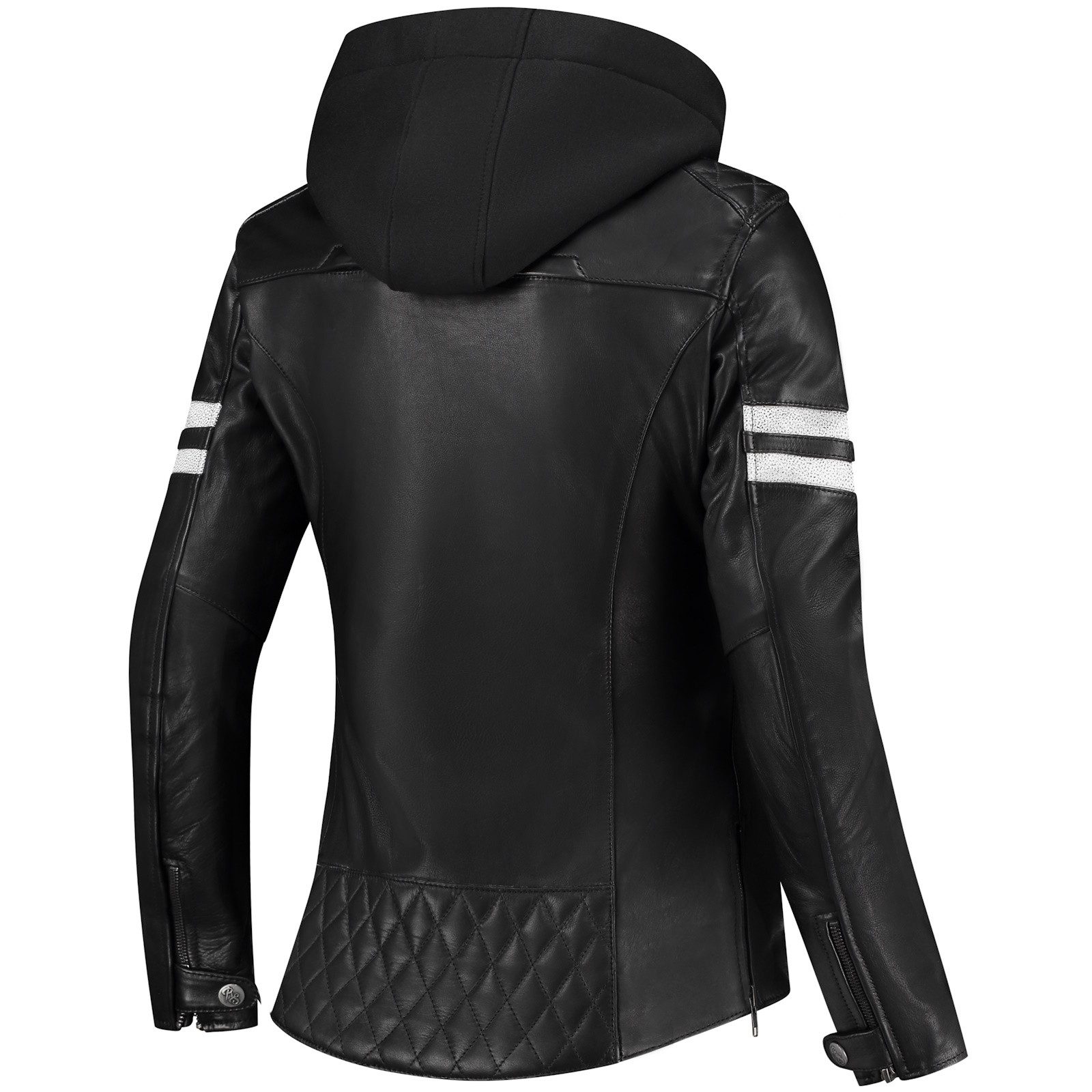 Rusty Stitches Motorradjacke Rusty Stitches Joyce Hooded V2 Lederjacke Schwarz / Weiss Damen motorrad lederjacke damen