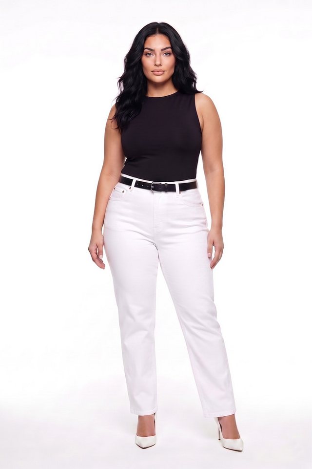 ESRA Straight-Jeans Damen Stretch Jeans Damen High Waist Stretch-Jeans Sommer Hose FG14 High Waist Damen Jeans Straight Gerade Jeans extra weiche Baumwolle