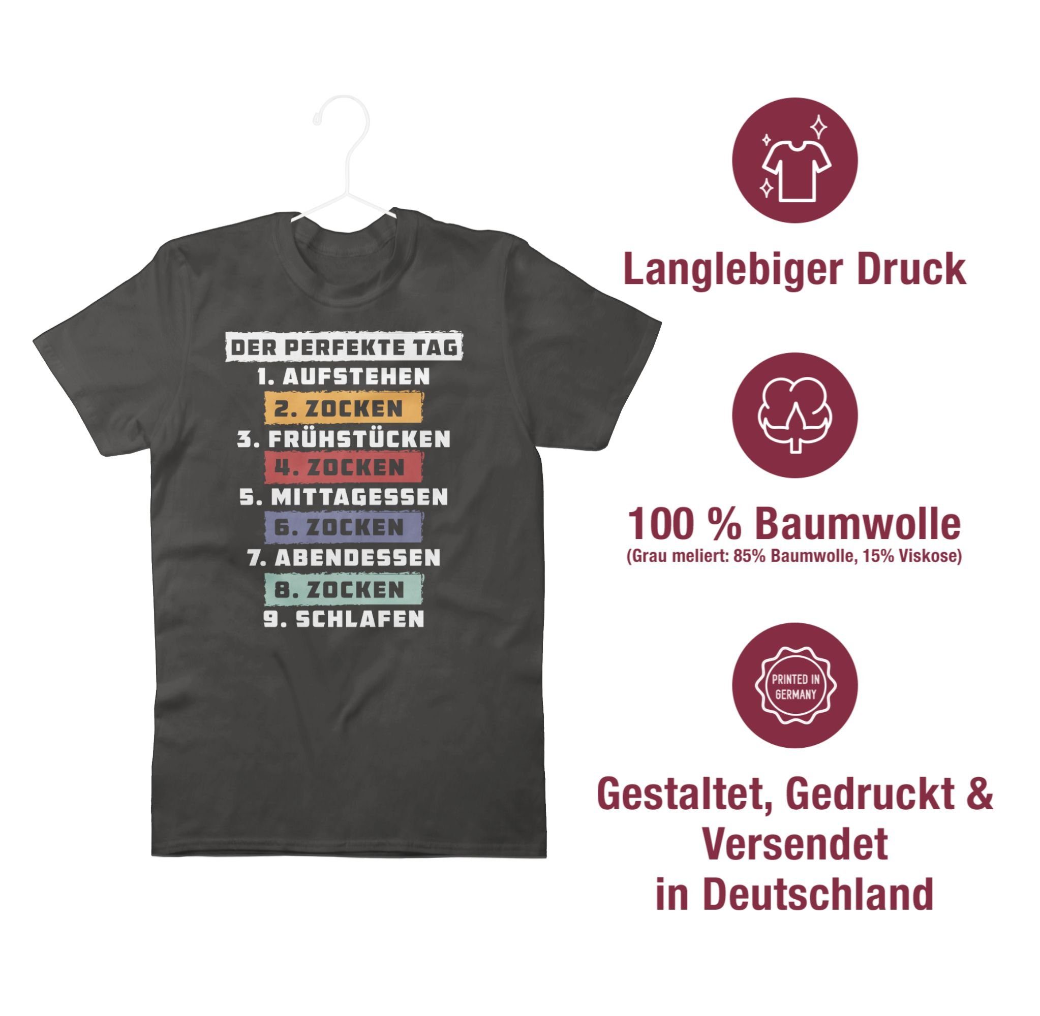 Shirtracer T-Shirt Der perfekte Tag Dunkelgrau Zocken 03 Weiß Geschenke Nerd - 