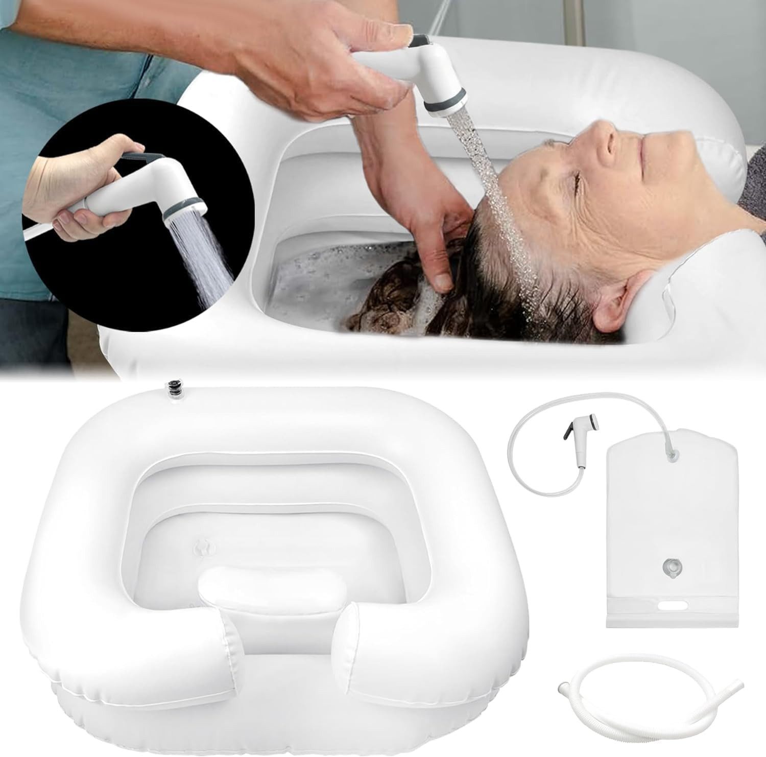FELIXLEO Waschbecken Haarwaschbecken für Bettlägerige, Duschkopf, Wassersack, 1M