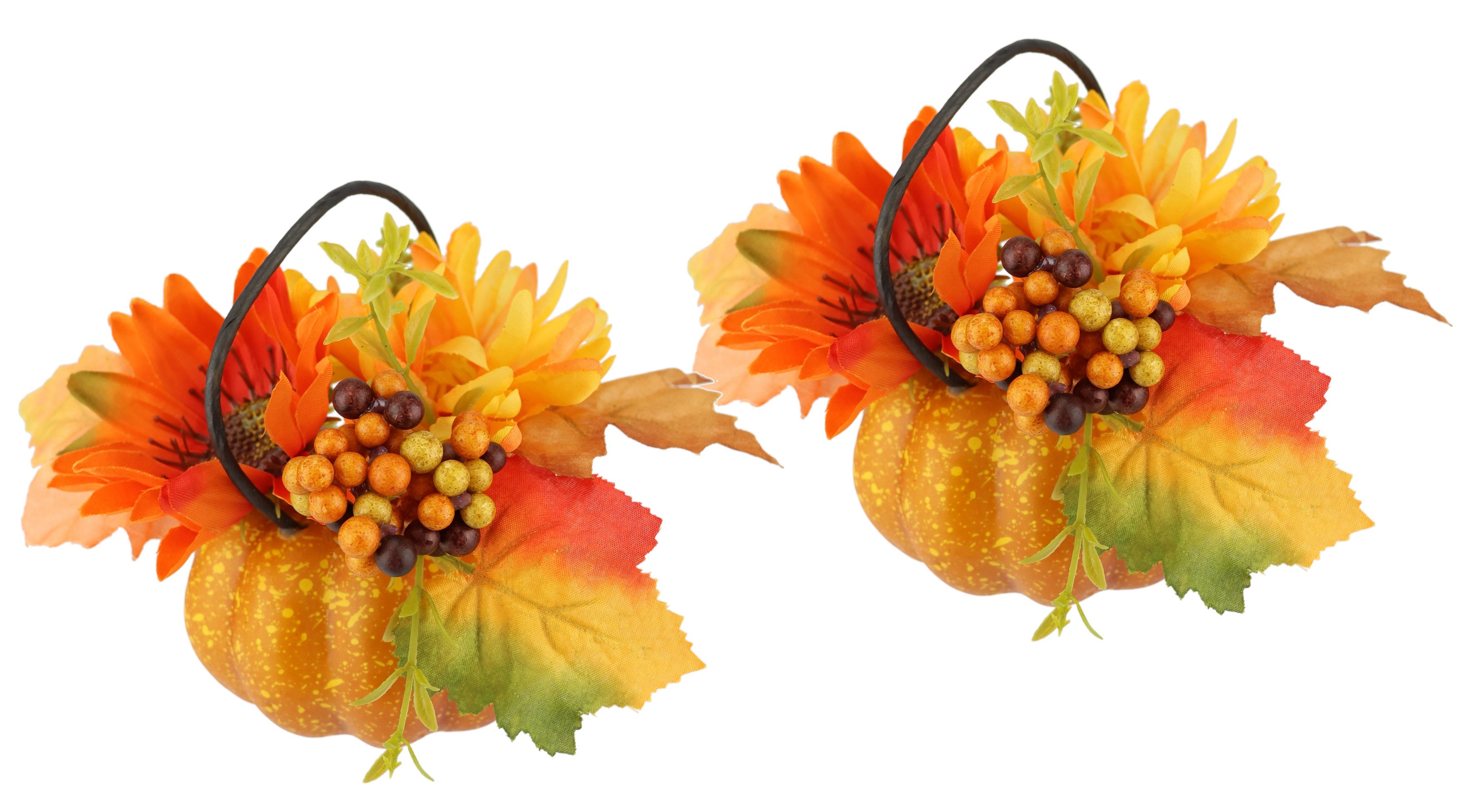 Kunstblume Dahlien-Gesteck im Kürbis, I.GE.A., Höhe 12 cm, Mit Beeren Blume Dekoblume Gesteck Herbstblume Herbstdeko Mittelstück