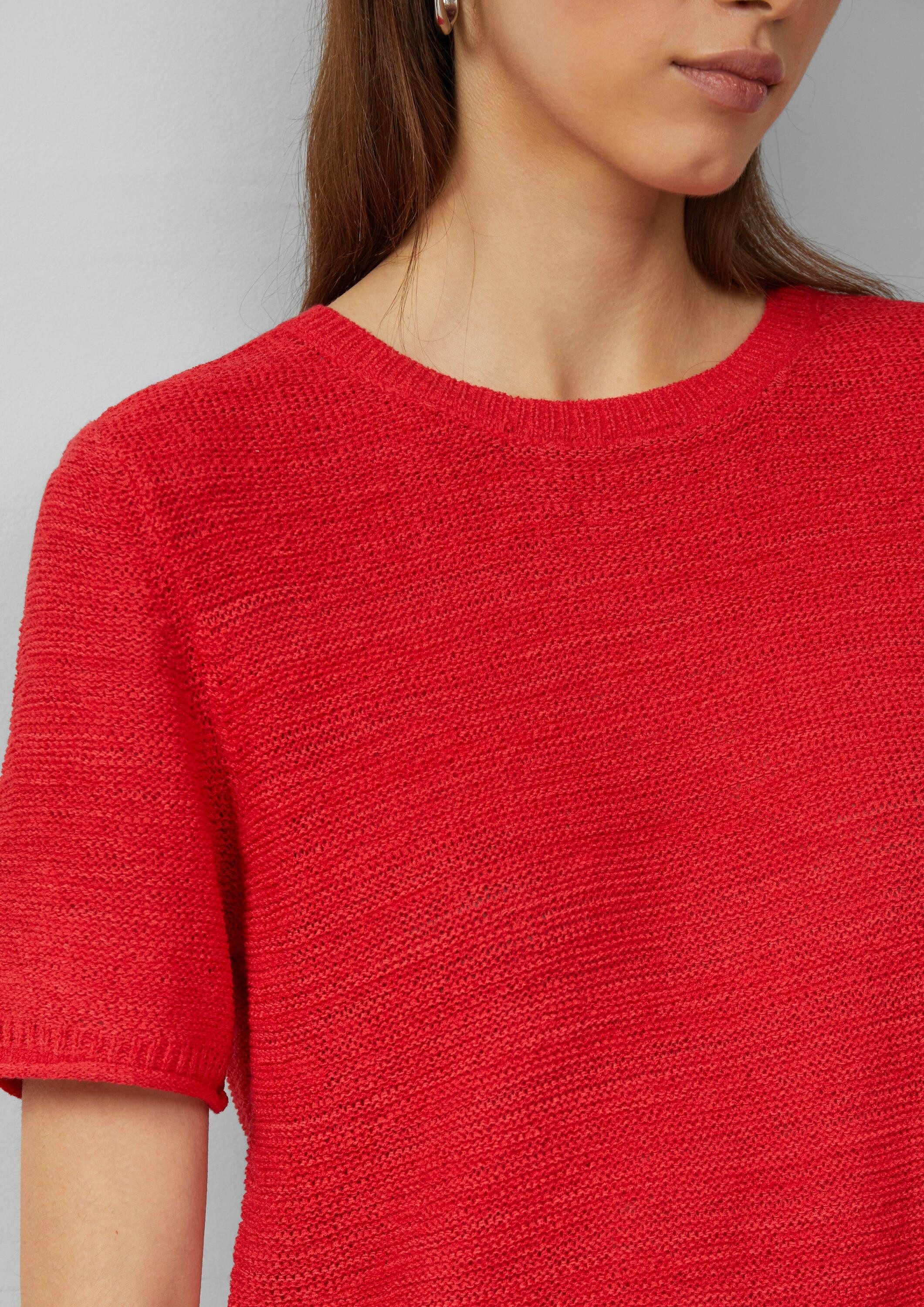 QS Kurzarmpullover Strickpullover Kurzarmpullover aus Bändchengarn