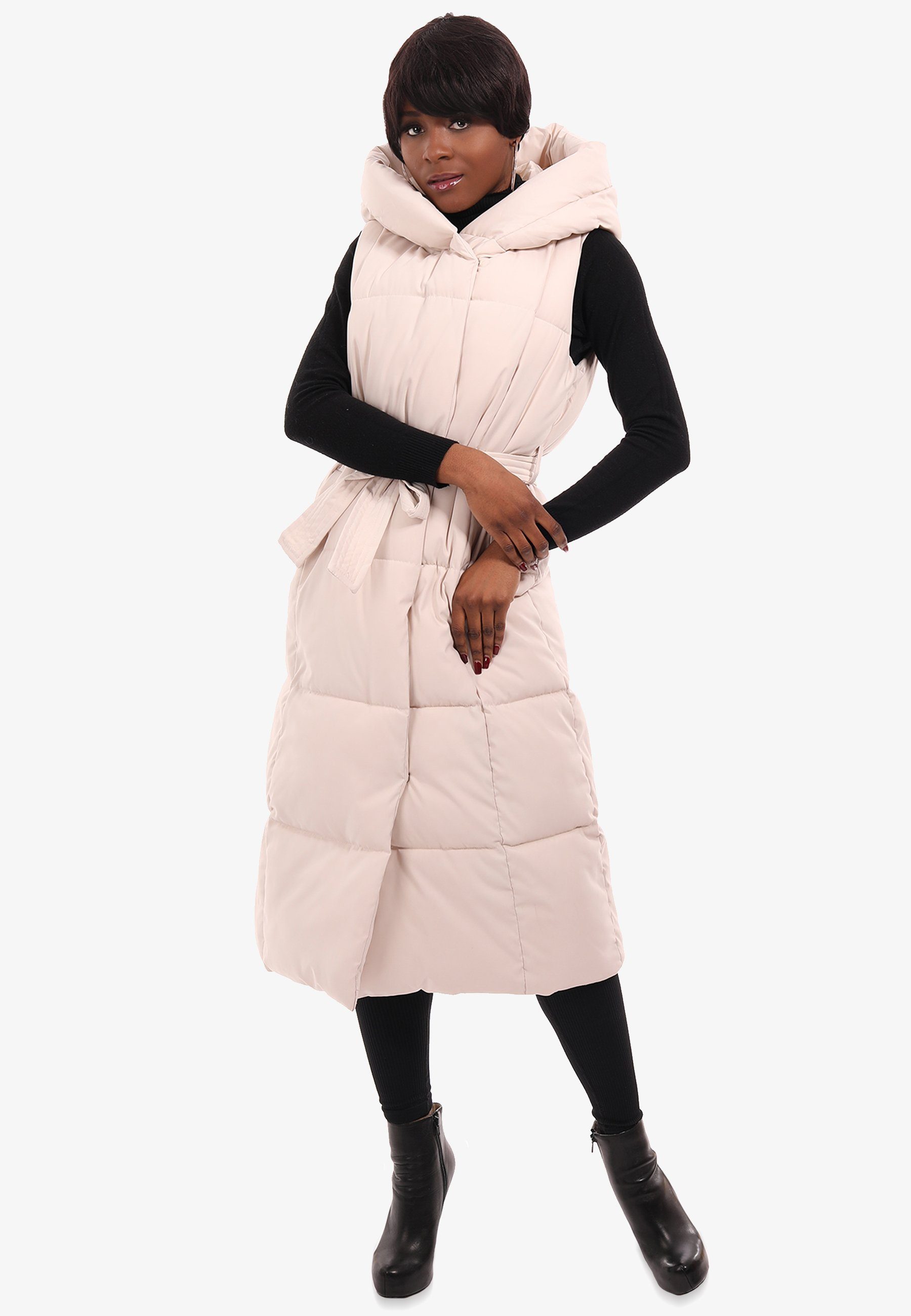 YC Fashion & Style Longweste Lange Steppweste mit XXL Kapuze und Taillengür günstig online kaufen