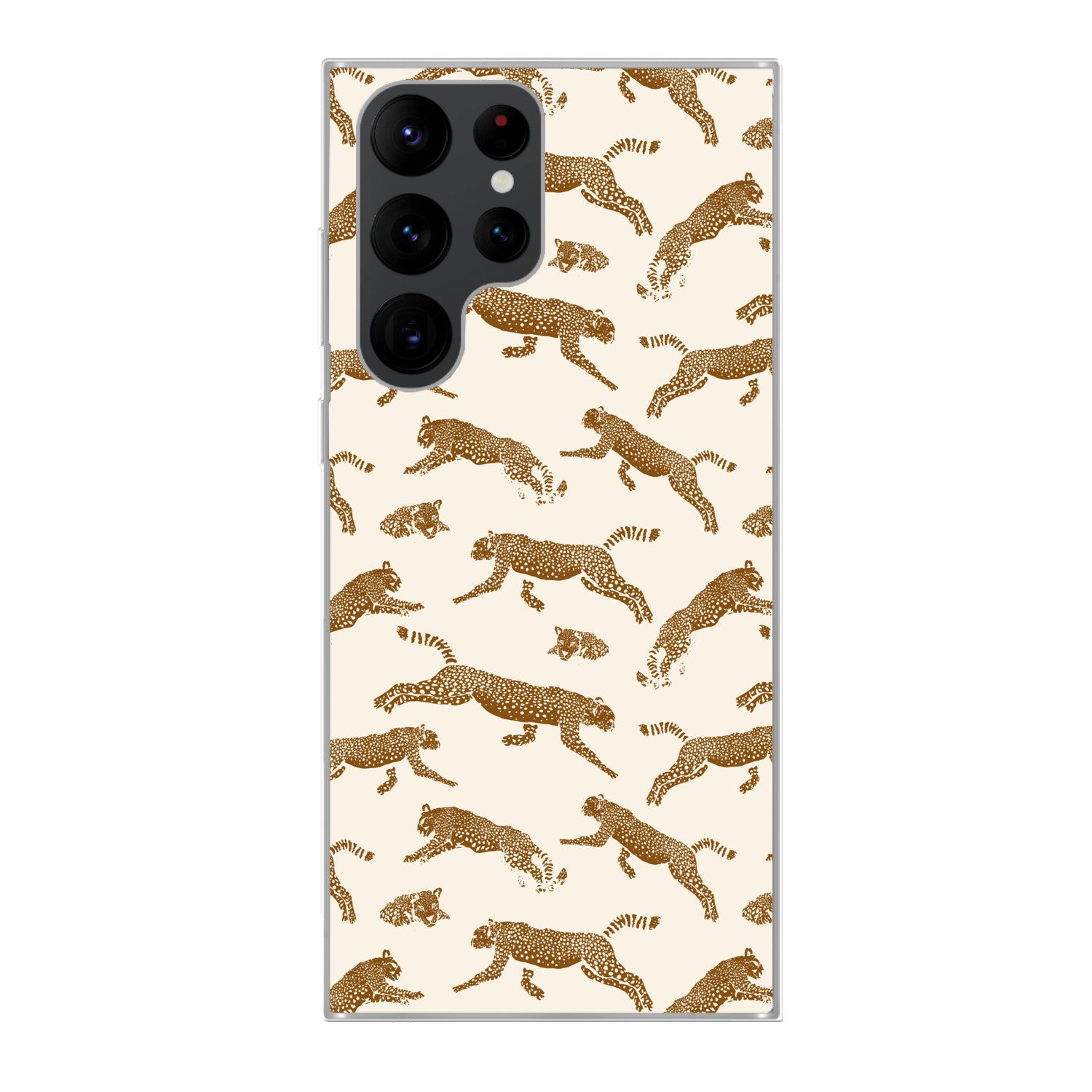 MuchoWow Handyhülle für Samsung Galaxy S22 Ultra Panther - Tiere - Beige - Braun - Muster, Phone Case, Silikon, Schutzhülle Dünn