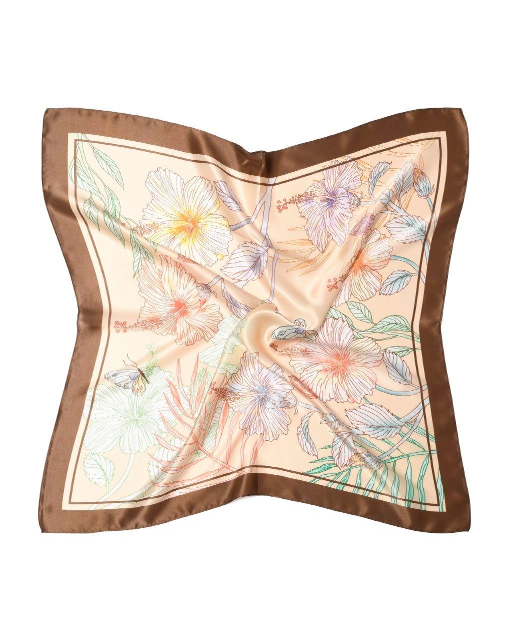 MayTree Seidentuch quadratisch Blumenpracht aprokose 70x70cm,Nickituch, Bandana-Schal, (Stück), 100% Seide