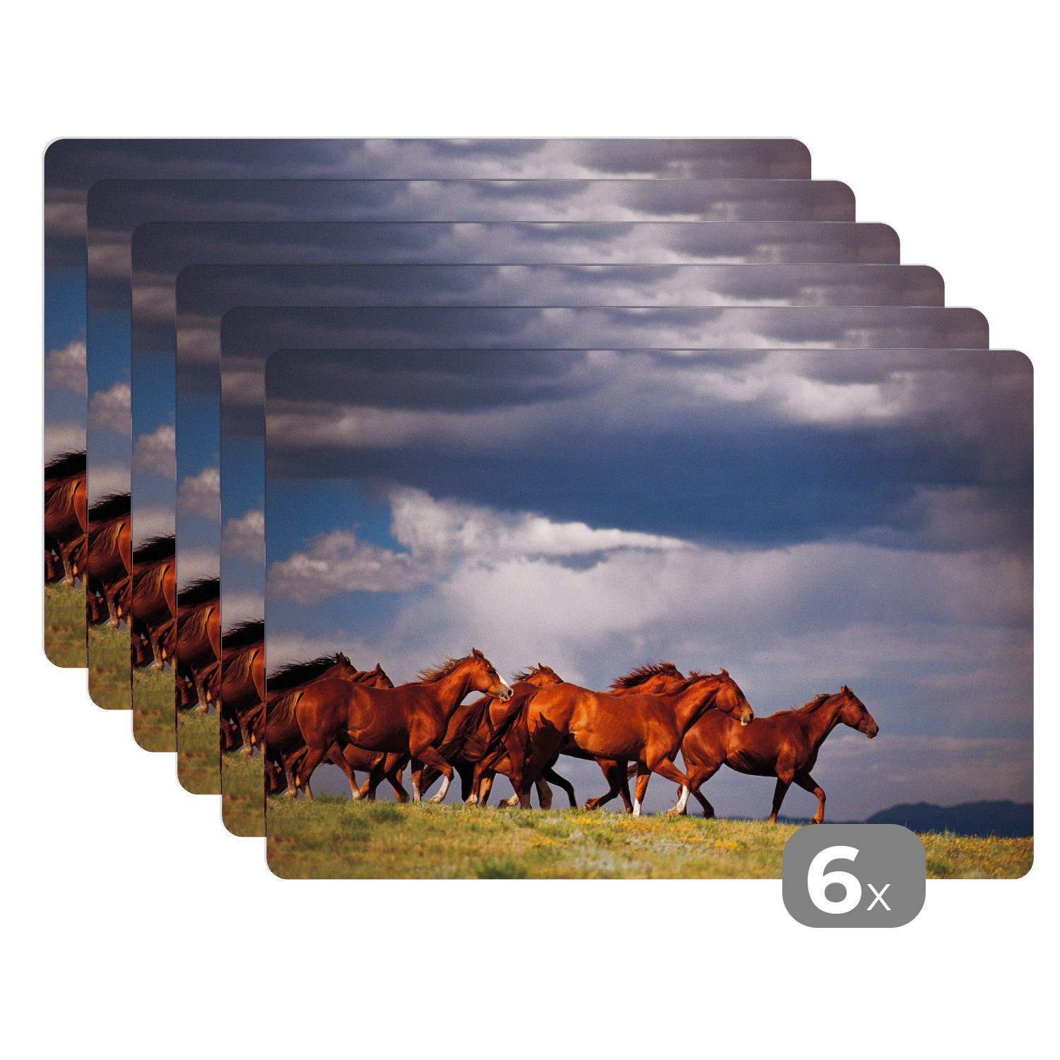 Platzset, Herde von wilden Mustang-Pferden, MuchoWow, (6-St), Platzset, Platzdecken, Platzmatte, Tischmatten, Schmutzabweisend