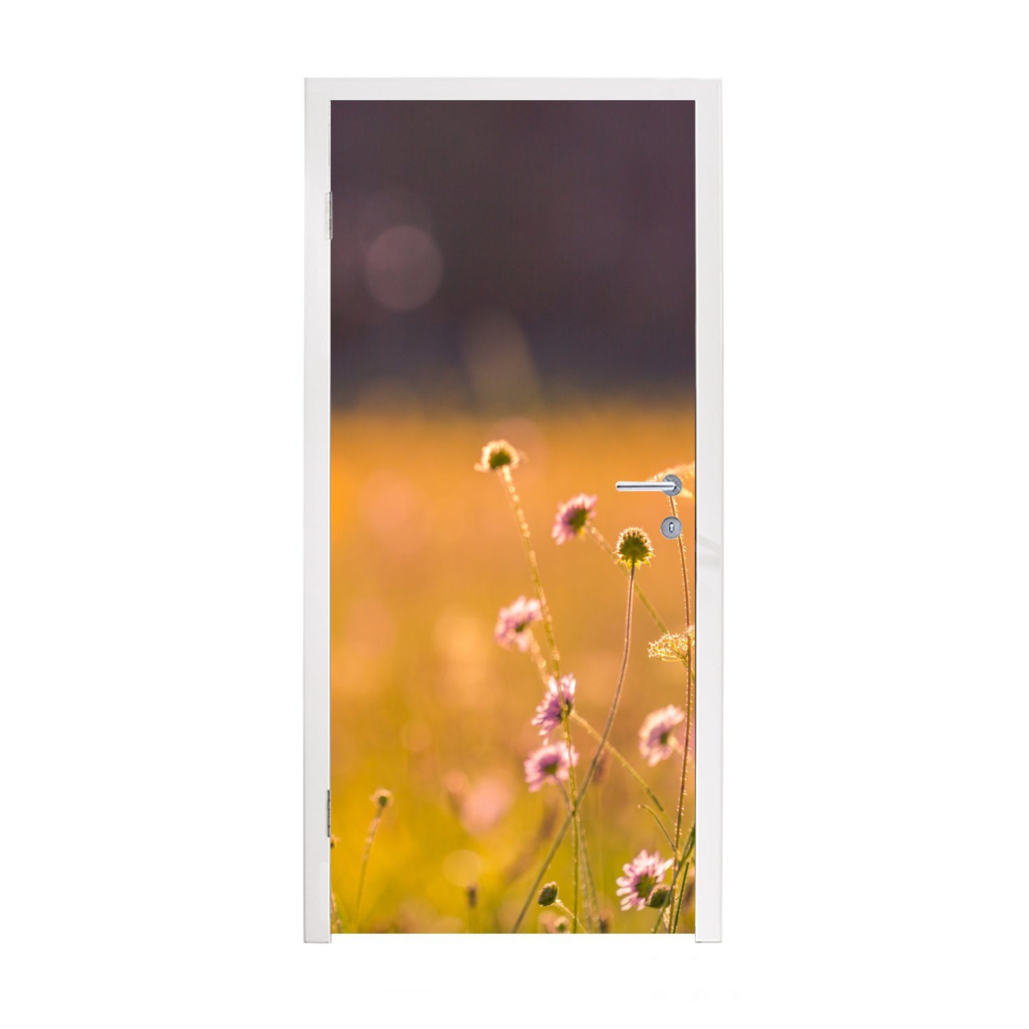MuchoWow Türtapete Blumen - Hell - Rosa, Matt, bedruckt, (1 St), Fototapete für Tür, Türaufkleber, 75x205 cm
