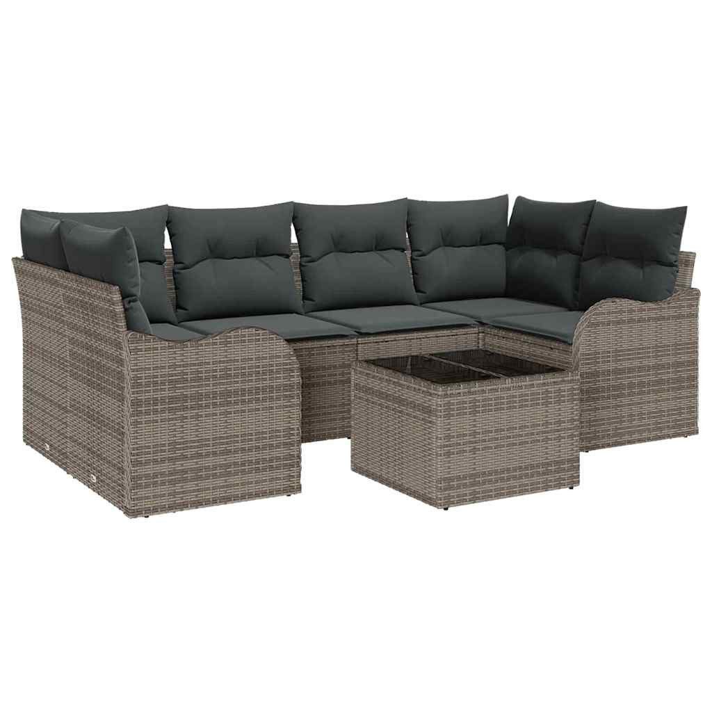 vidaXL Loungesofa Garten-Sofa-Set 7 pcs Grau 55 x 55 x 37 cm Poly Rattan, 7 Teile