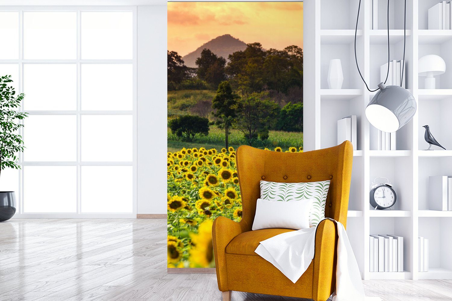 - für St), Natur Vliestapete Wohnzimmer Sonnenblume MuchoWow Küche, Schlafzimmer Matt, bedruckt, - (2 Fototapete Fototapete Berg,