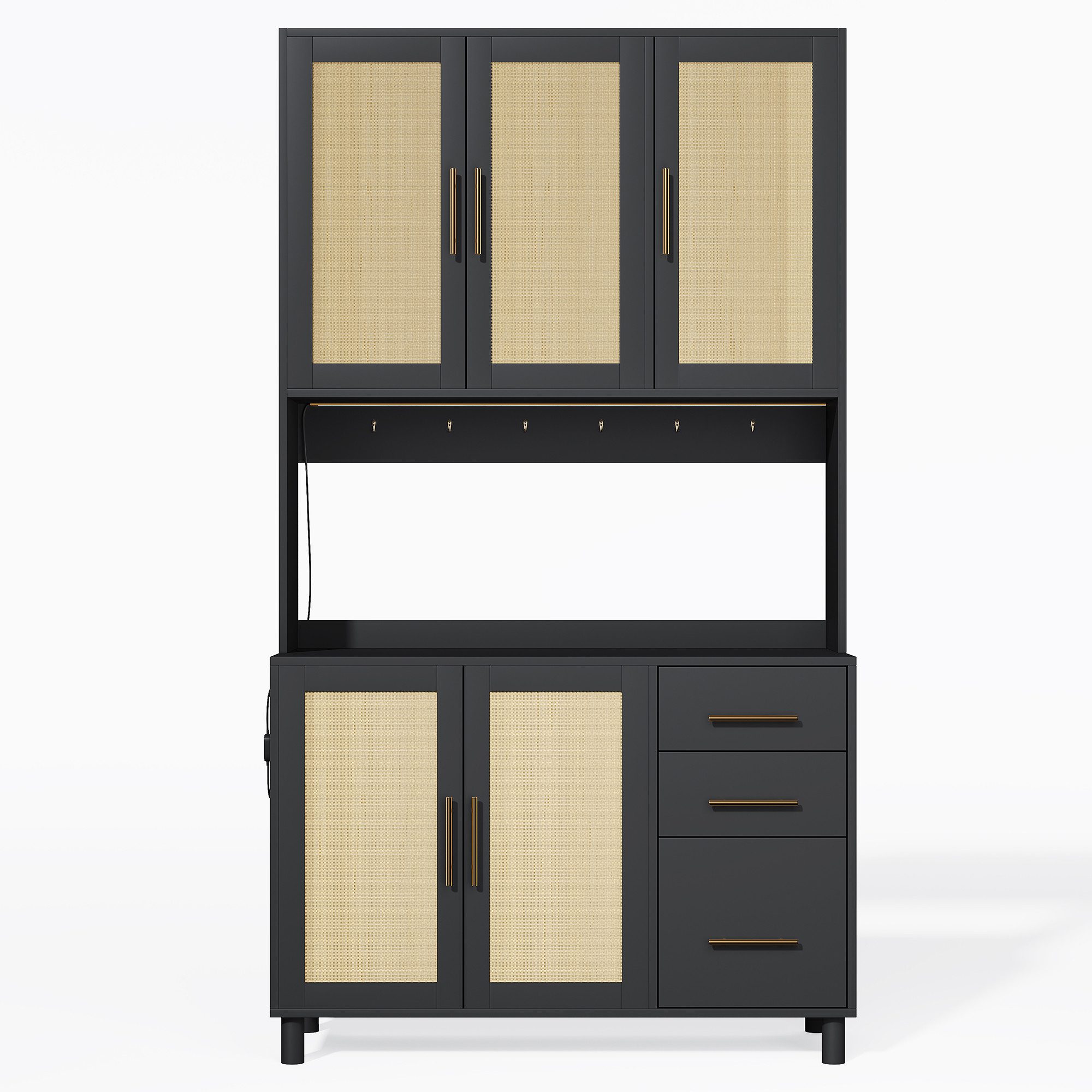 Odikalo Küchenbuffet Buffetschrank Sideboard Schubladen Natur/Schwarz günstig online kaufen