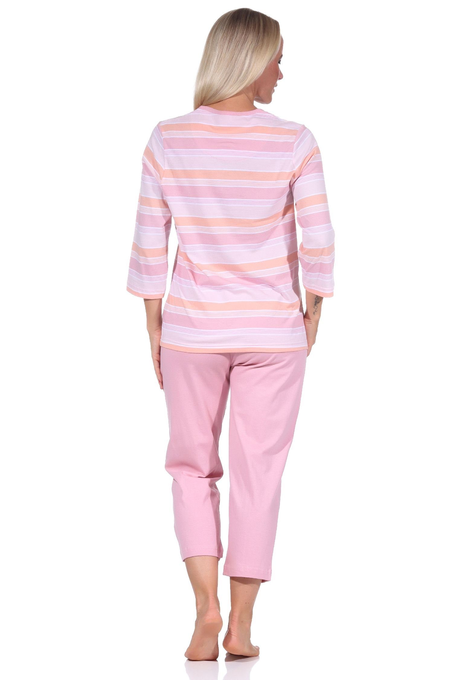 in kurzarm Normann zarter Pyjama Damen Streifenoptik Schlafanzug Capri pastell
