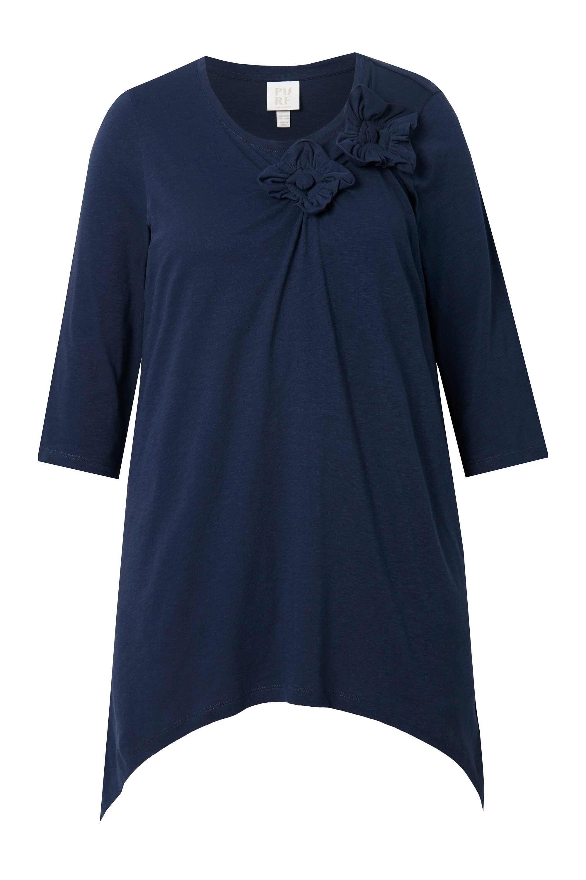 Ulla Popken Longshirt Shirt 3D-Blüten Rundhals 3/4-Arm Biobaumwolle günstig online kaufen