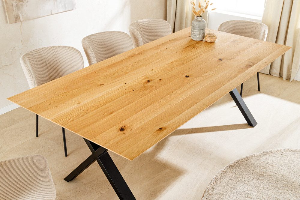riess-ambiente Esstisch WILD OAK 160cm natur - Wildeiche, Schweizer Kante, X-Gestell, geölt (Einzelartikel, 1-St), Urbaner Massivholztisch für 6 Personen - ideal für Wohn- & Esszimmer