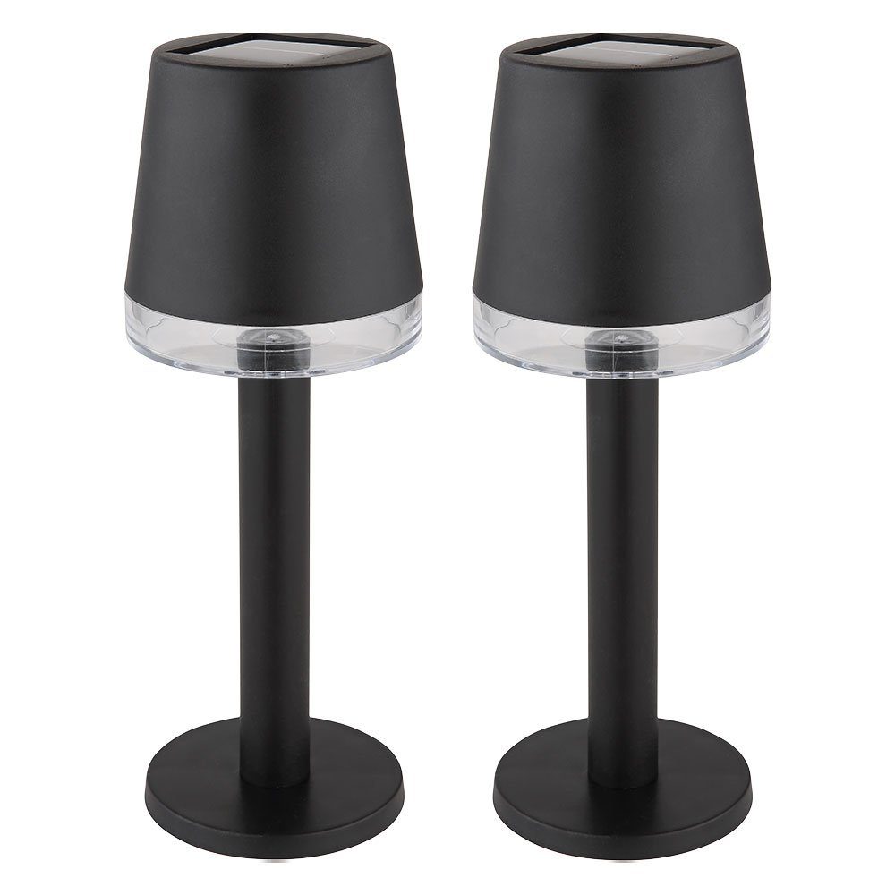 GLOBO LIGHTING LED Solarleuchte, LED-Leuchtmittel fest verbaut, Warmweiß, LED Solarleuchte Tischlampe Außenleuchte schwarz Akku 2er Set